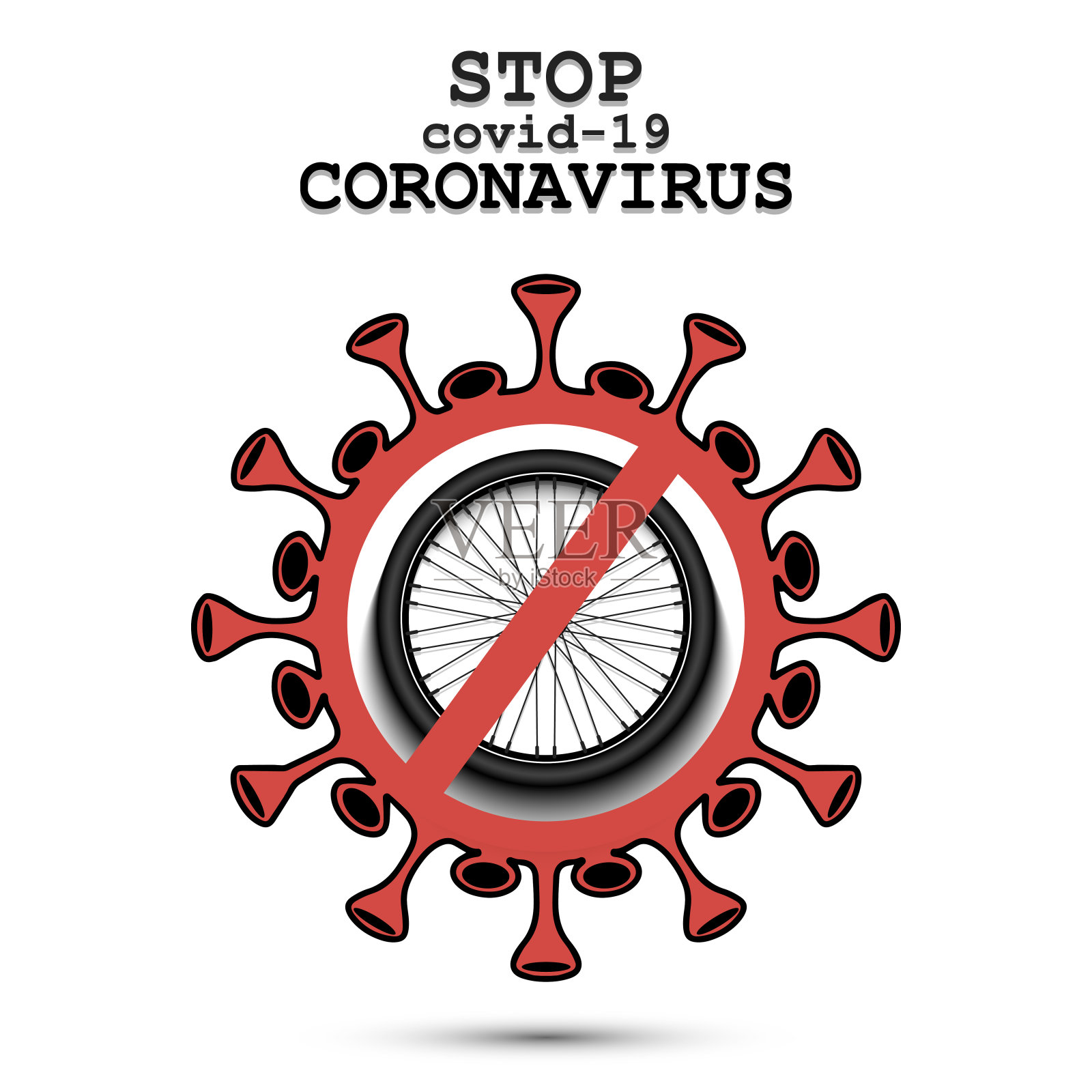冠状病毒标志与自行车车轮插画图片素材