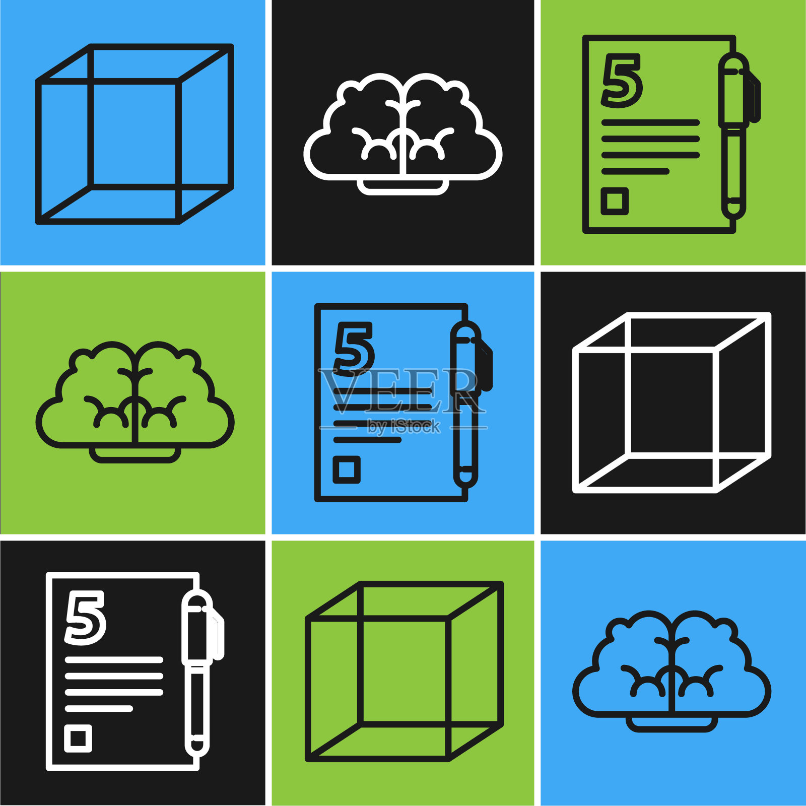 设置线函数数学符号,打开书和图形,时间表,图表,图表图标。向量插画图片素材