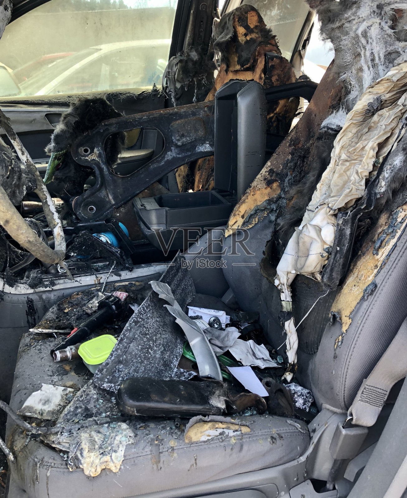 烧毁的汽车内部照片摄影图片
