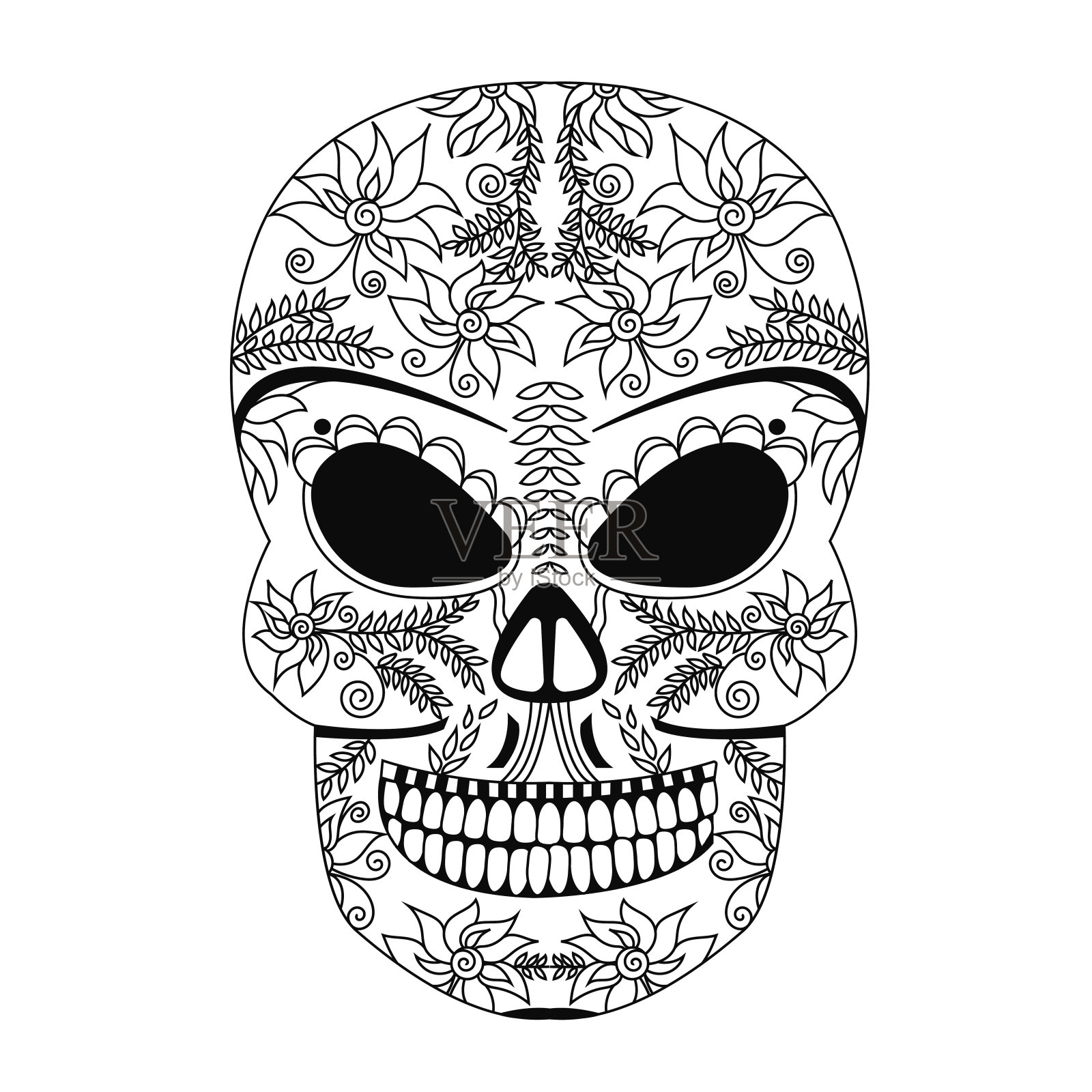 华丽的头骨风格zentangl,涂鸦插画图片素材