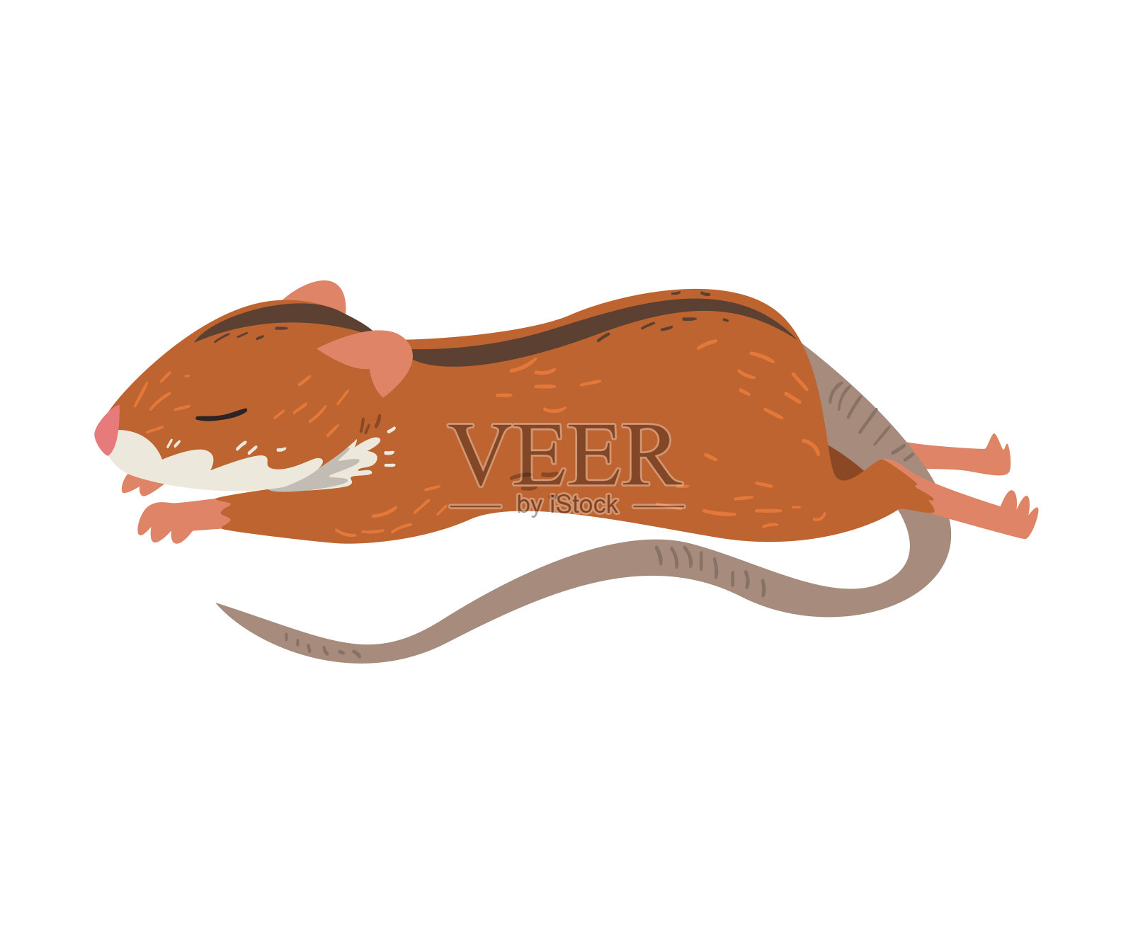 地鼠躺在它的胃和睡觉,可爱的毛茸茸的红色啮齿动物与黑色条纹在它的背部矢量插图设计元素图片