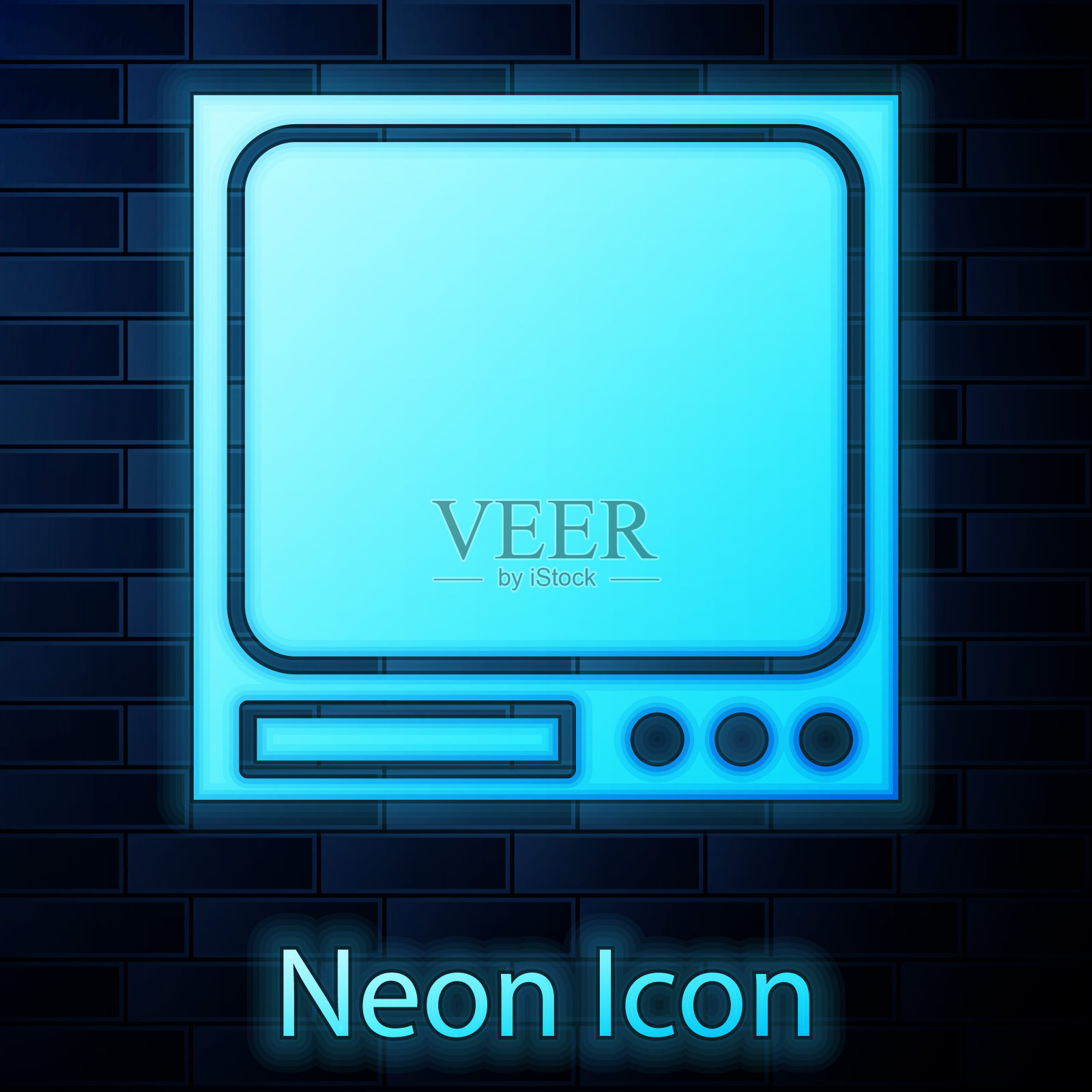 发光的霓虹灯电子秤图标孤立在砖墙背景上。体重测量设备。矢量图插画图片素材