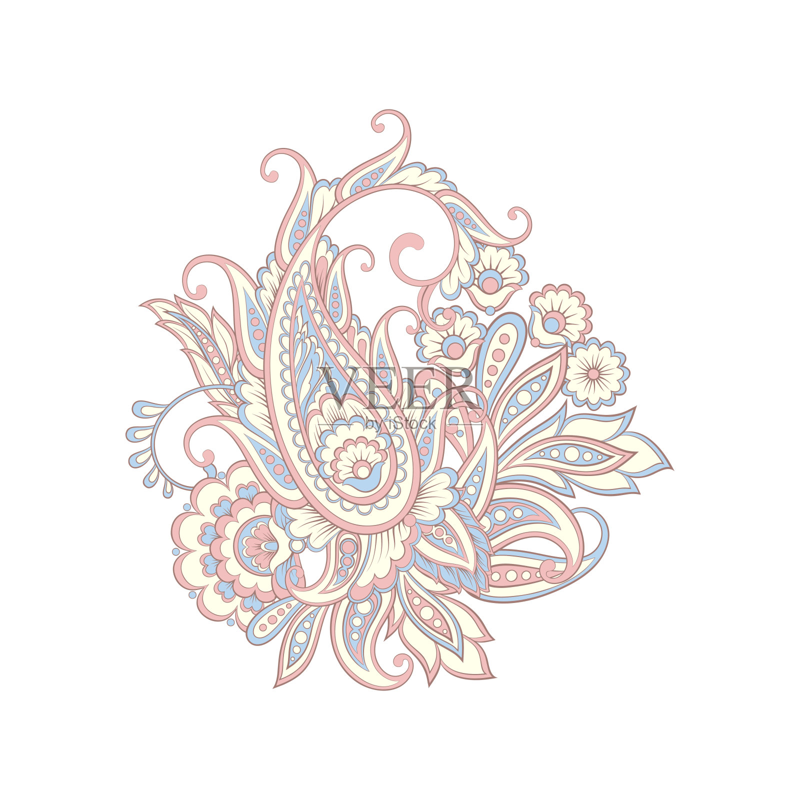 佩斯利隔离模式。蜡染风格的复古插画插画图片素材