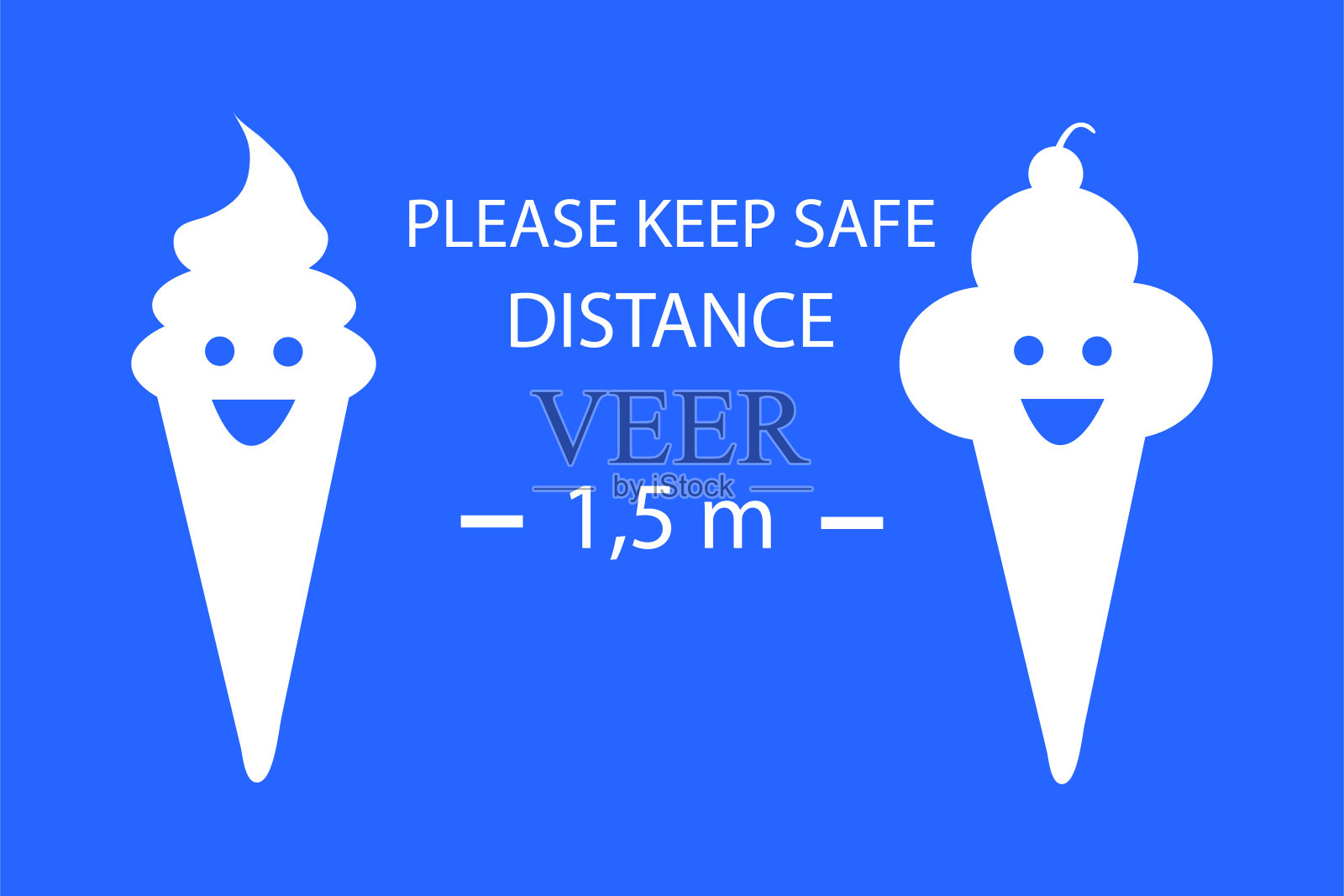 警告:请保持1.5米的安全距离。冰淇淋店。插画图片素材