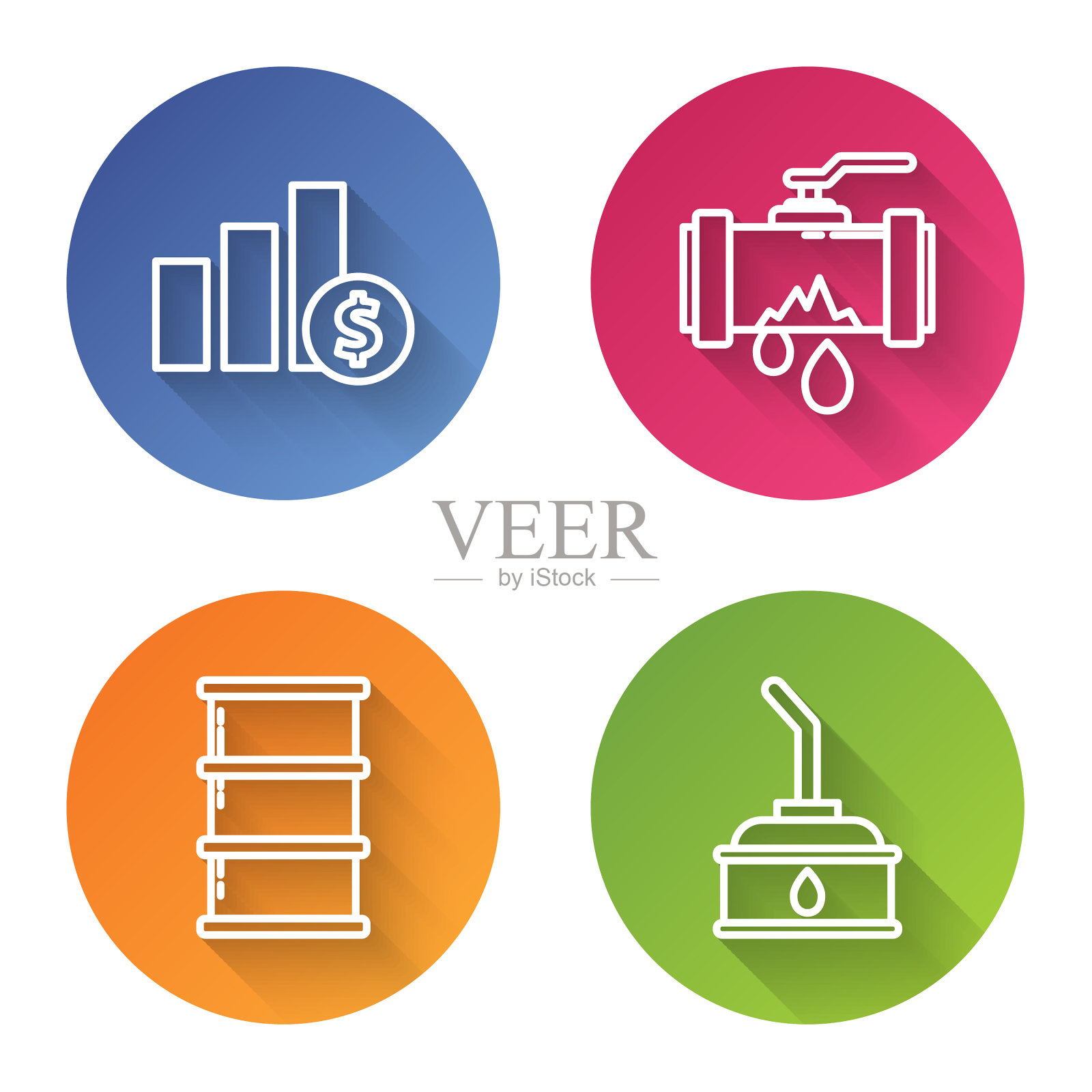 设置线饼图信息图和美元破碎图标素材