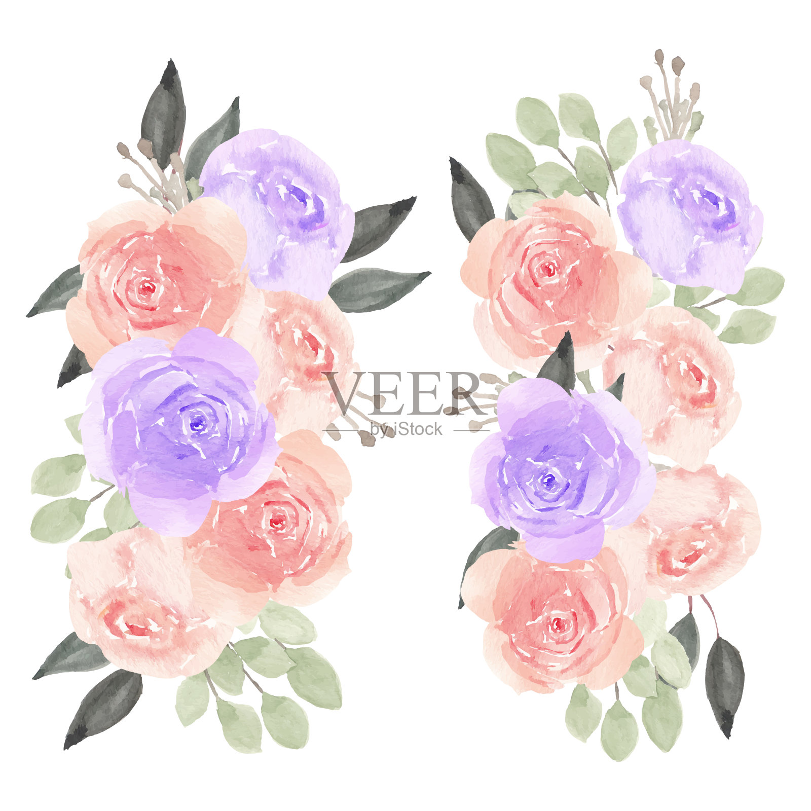 手绘水彩玫瑰插花插画图片素材