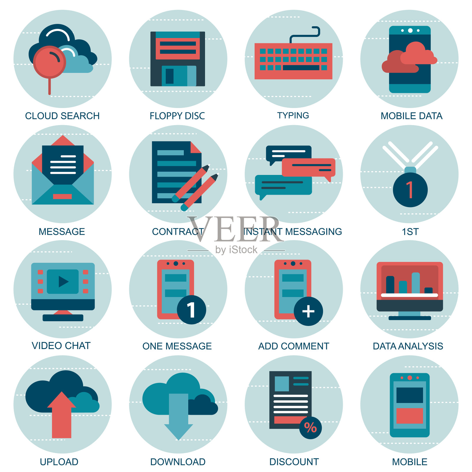 为移动概念和网页应用设置矢量图标。商业和营销,编程,数据管理,互联网连接,社交网络,计算,信息。向量图标素材