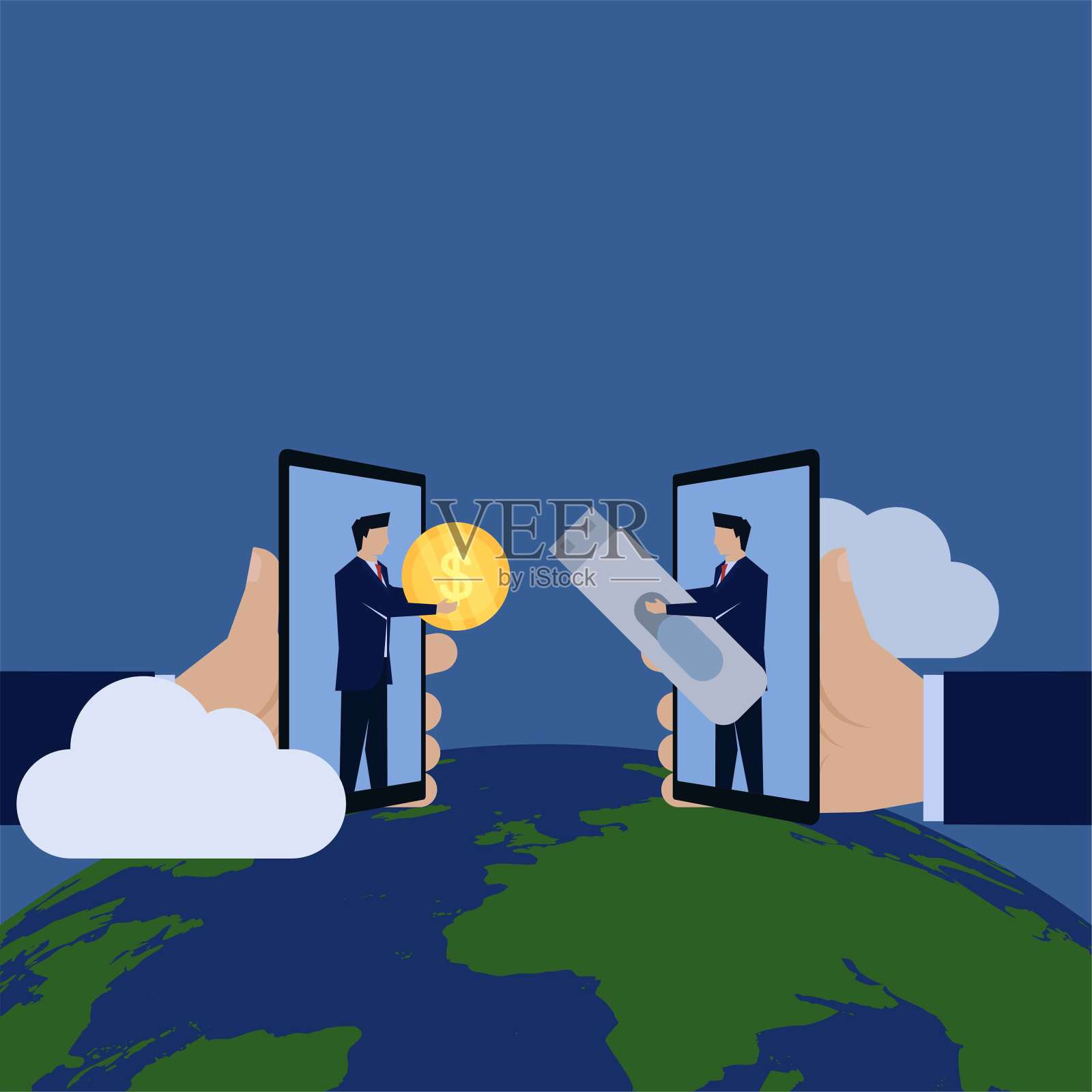 商人用闪存盘数据交易交换买卖数据的金钱。插画图片素材