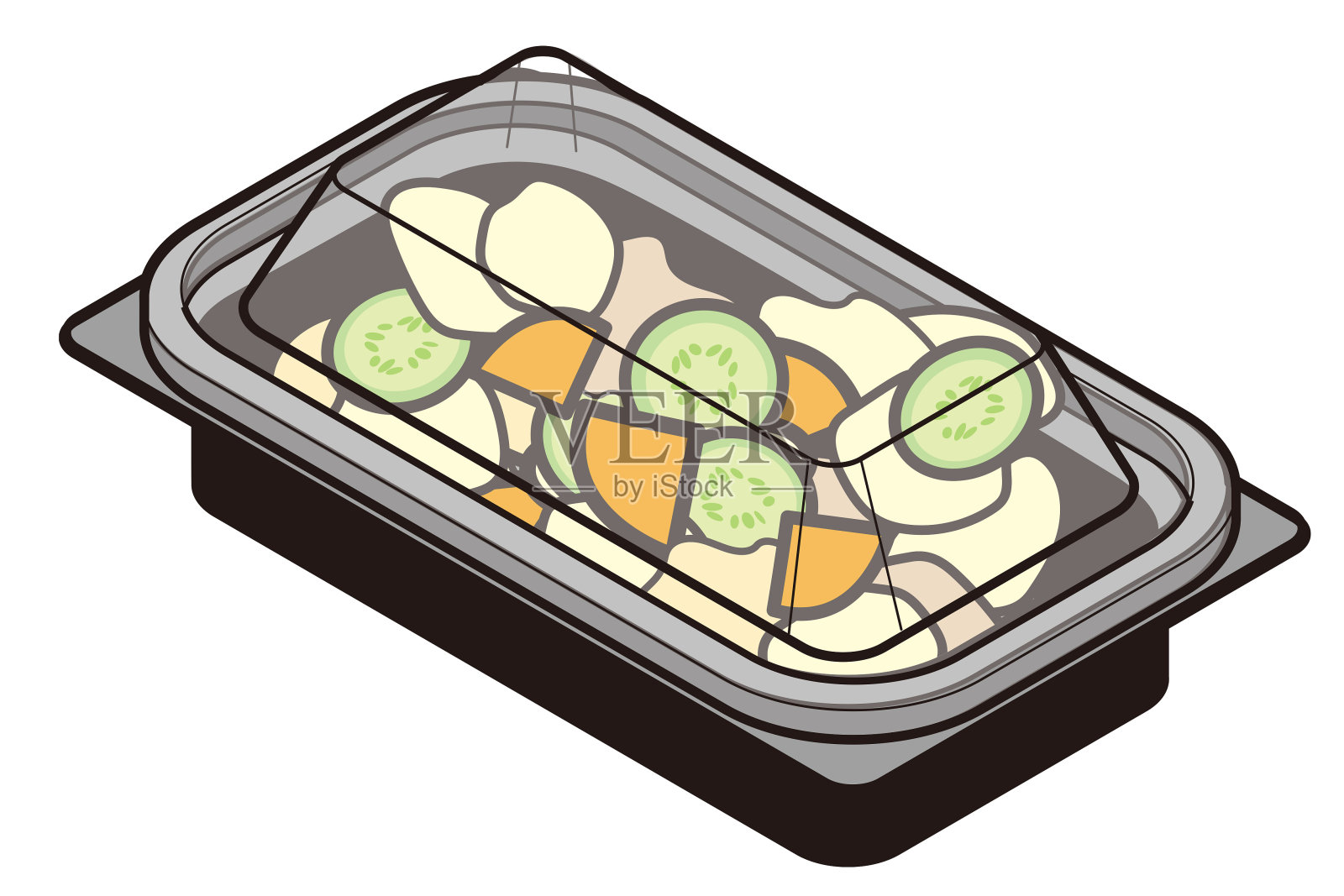 土豆沙拉在外带食品包装袋中盖上插画图片素材