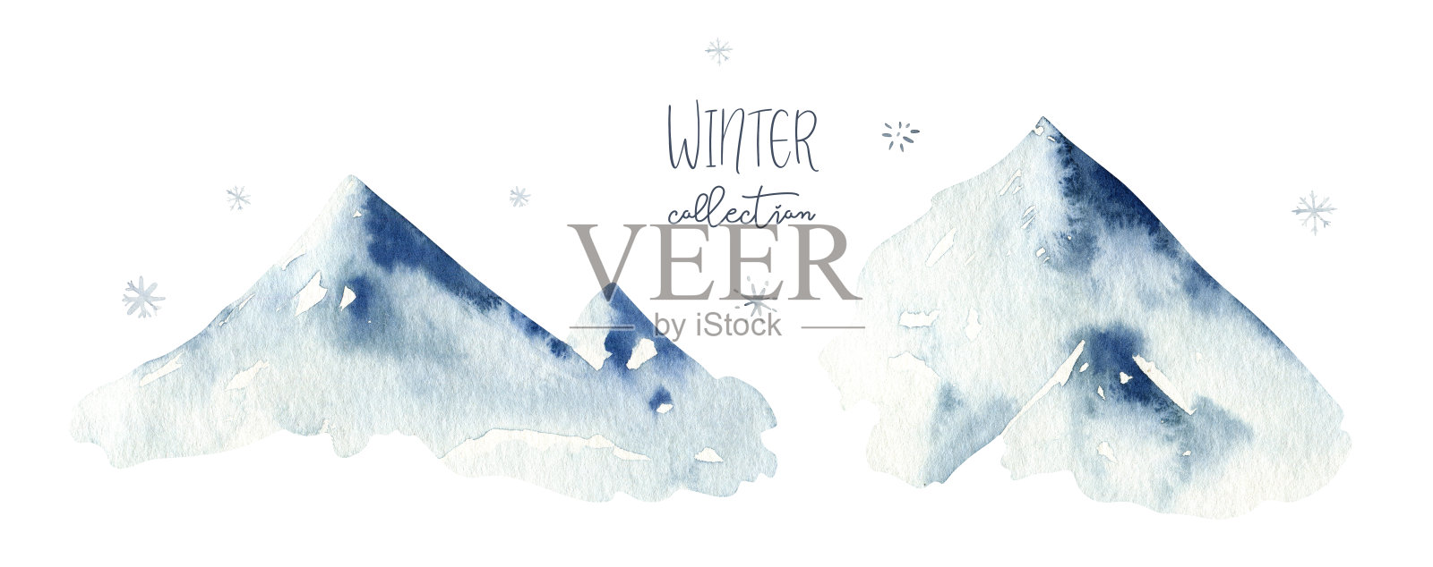 水彩冬天森林。圣诞树景观与松树冷杉在山上。手绘孤立在白色背景。雪节日设计插画图片素材