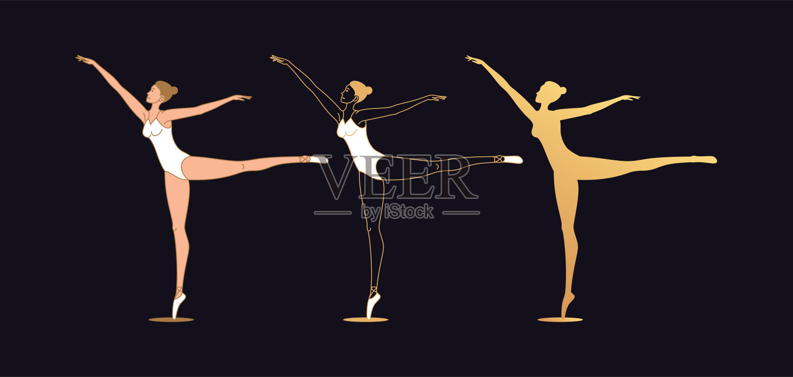 金色芭蕾舞女轮廓剪影插画图片素材