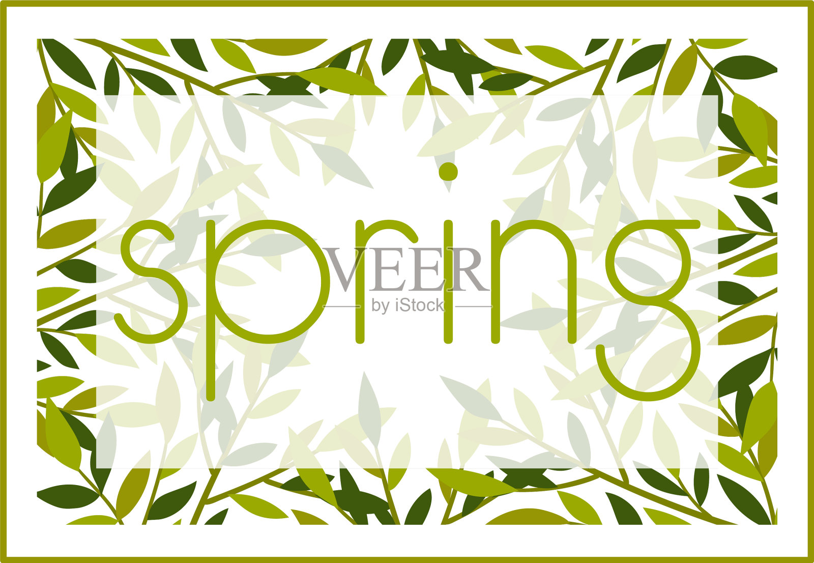 用绿色框起来的春季植物成分插画图片素材