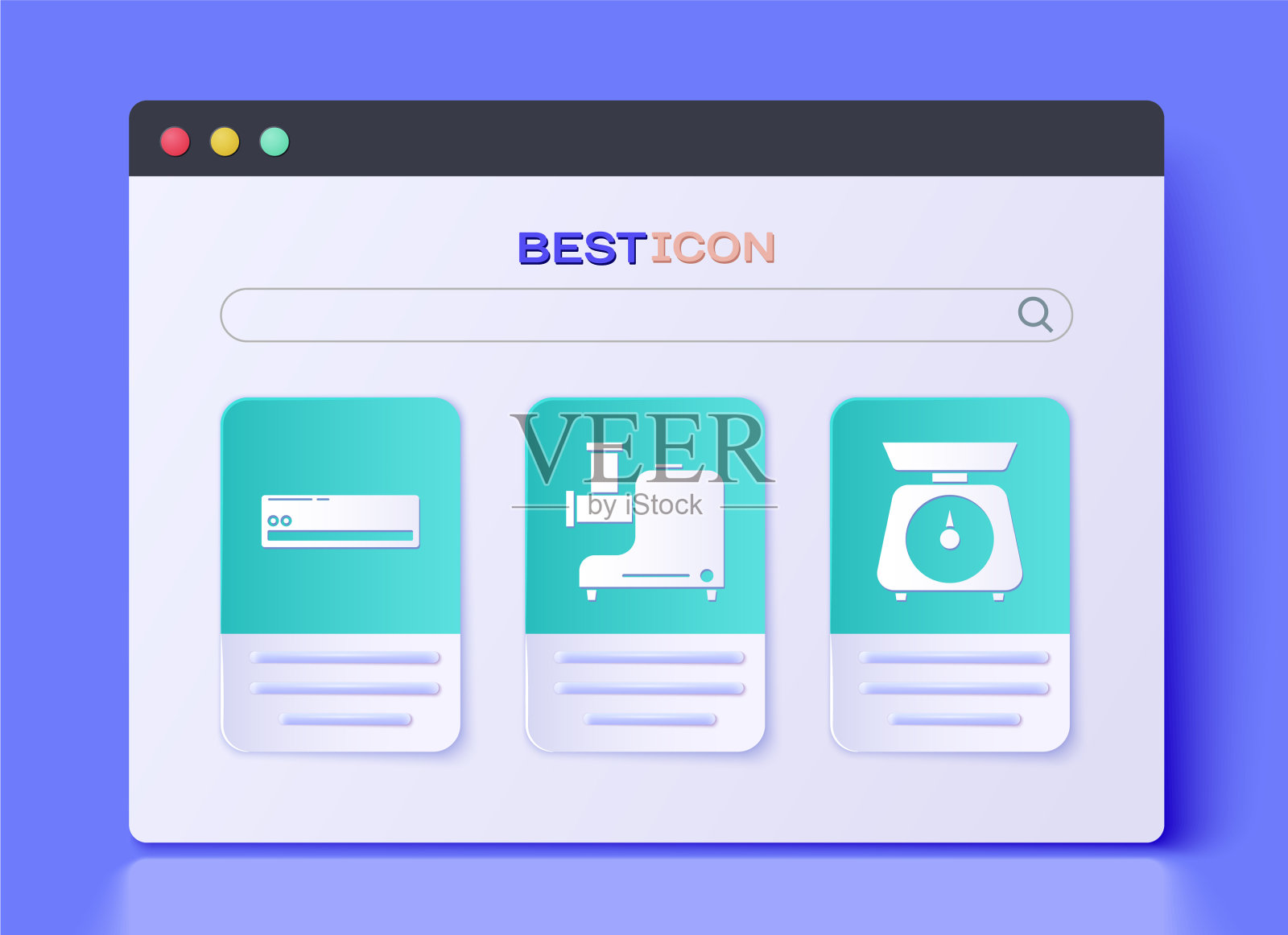 设置厨房绞肉机、空调和图标素材