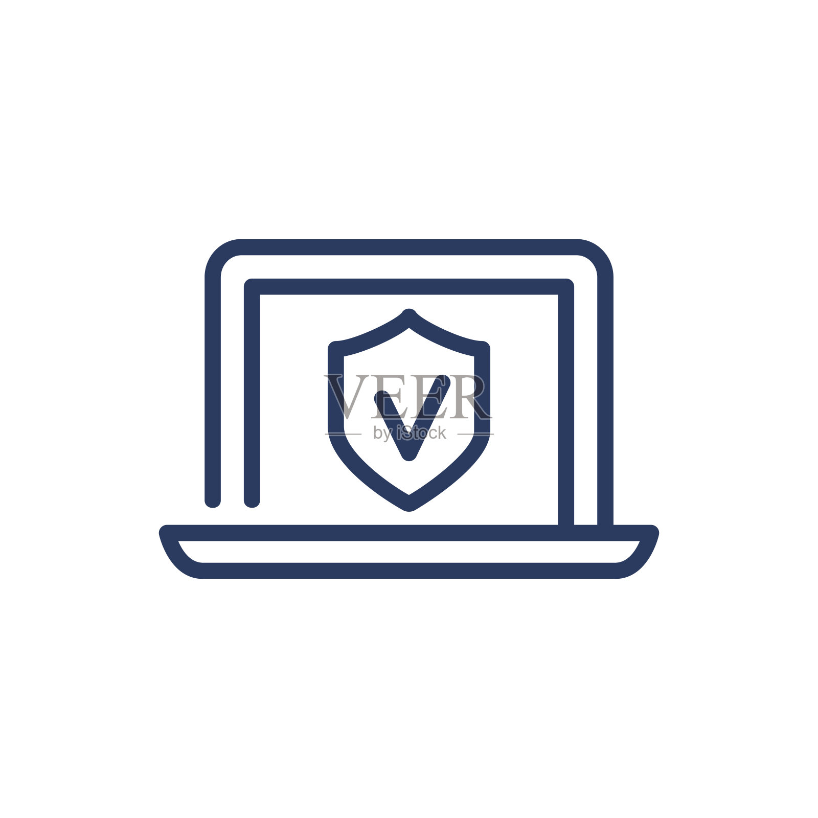 笔记本电脑和屏蔽细线图标插画图片素材