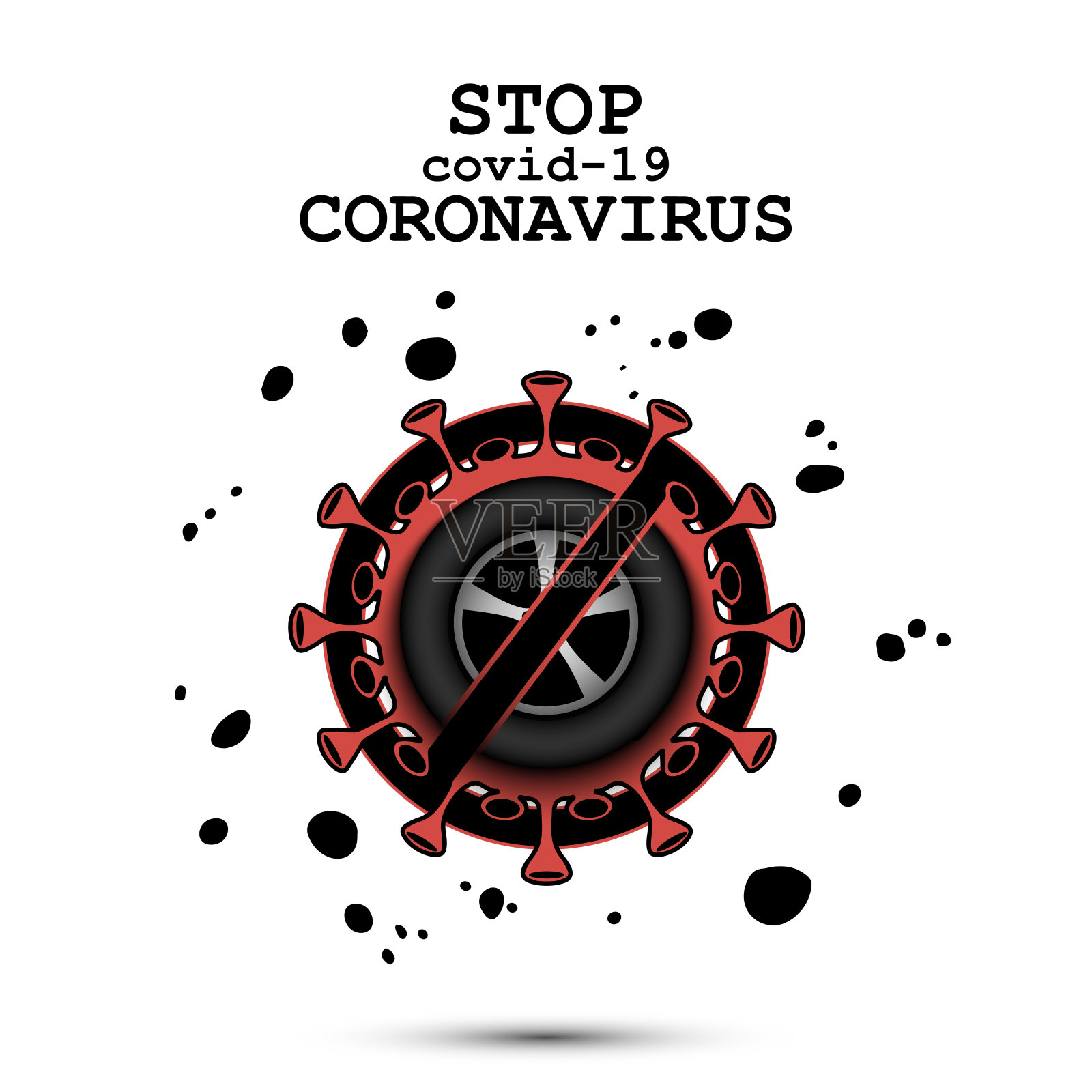 冠状病毒标志与汽车车轮插画图片素材