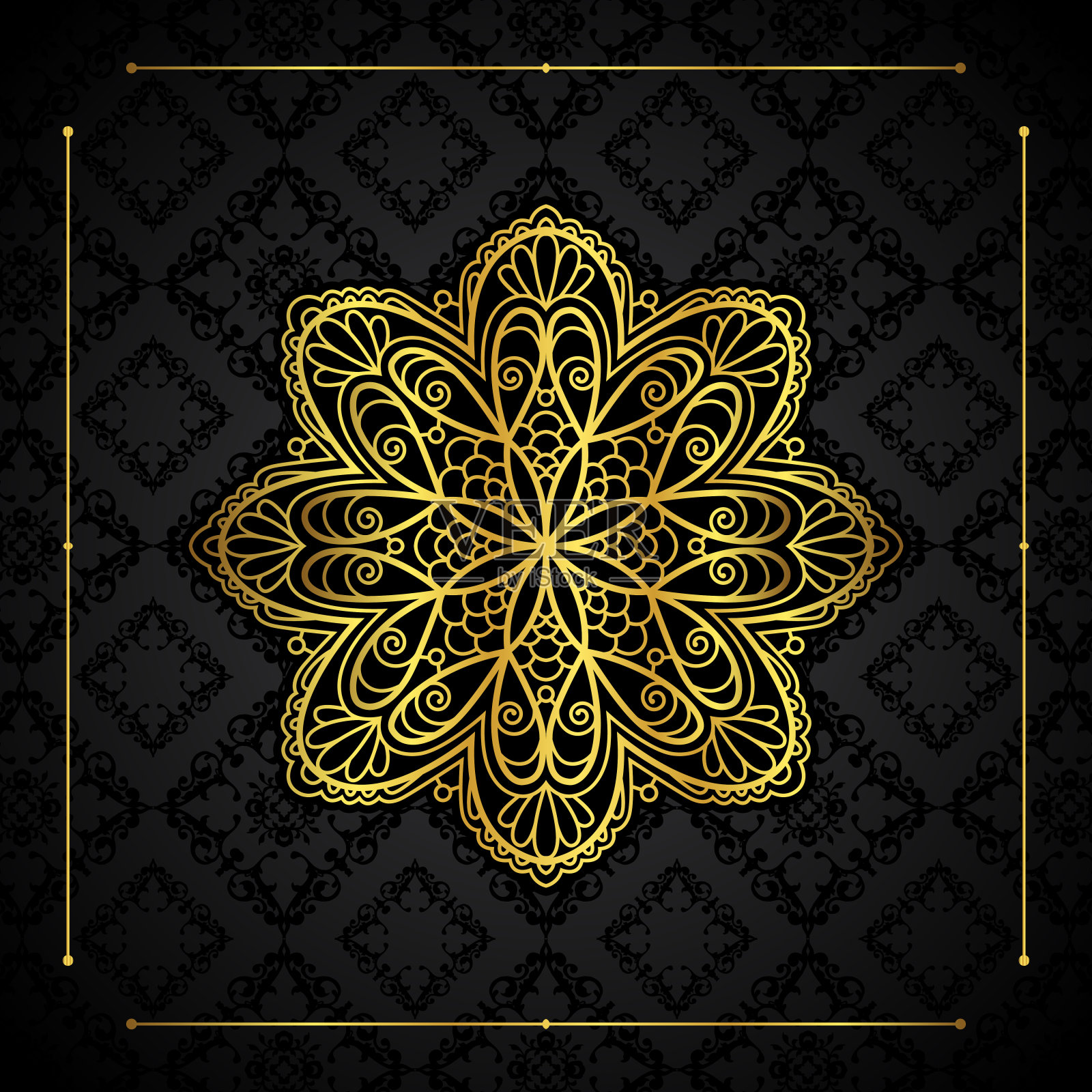 优雅的背景与黄金边界和曼荼罗设计插画图片素材