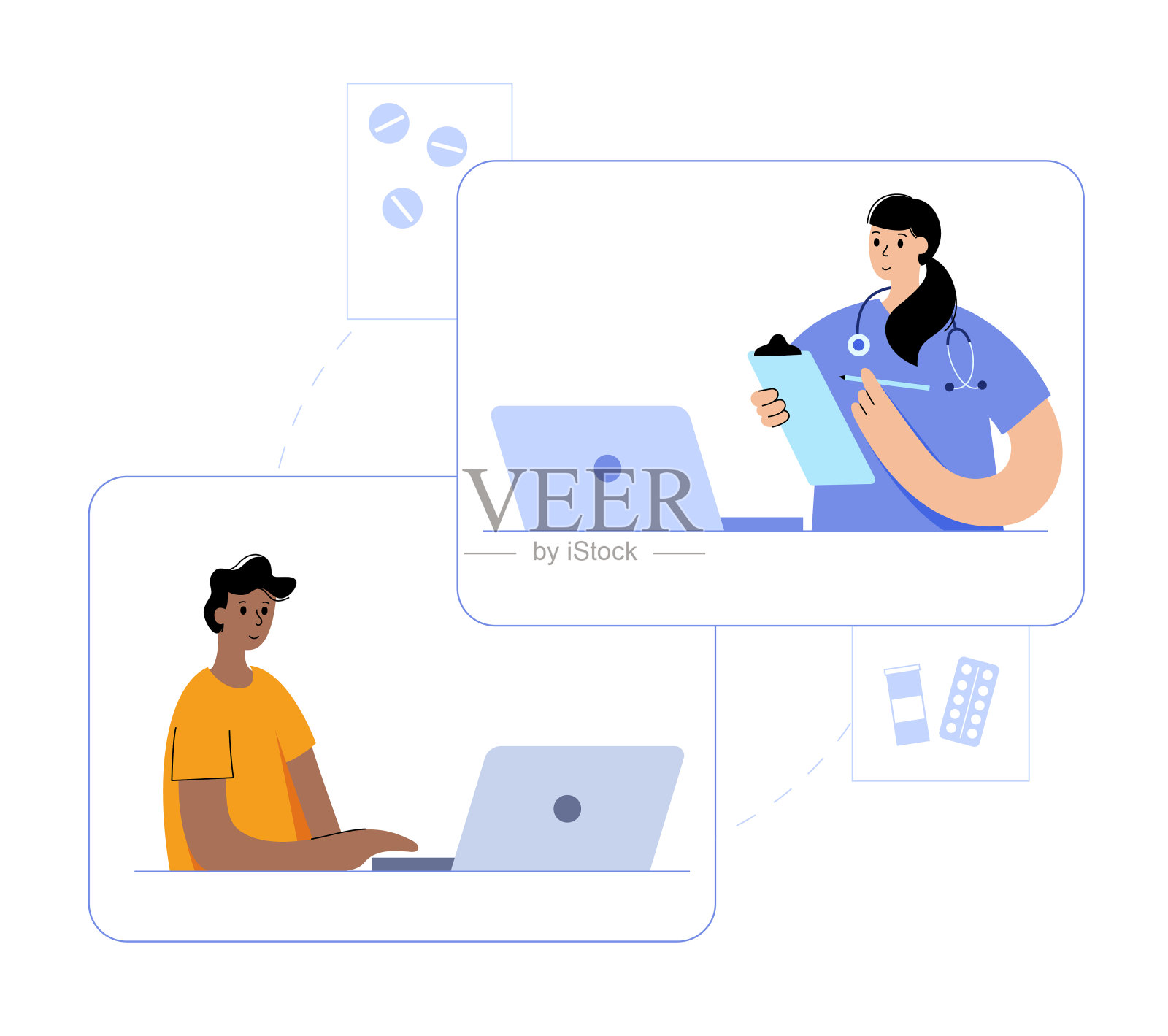 使用笔记本电脑的年轻男性插画图片素材