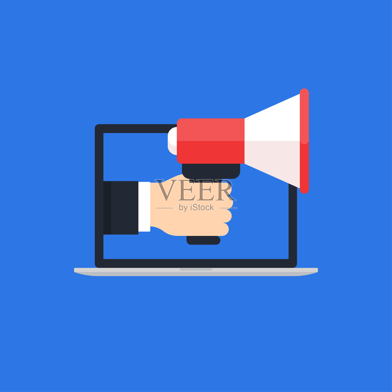 扩音器笔记本电脑矢量宣布矢量插图,扬声器在手持技术背景插画图片素材