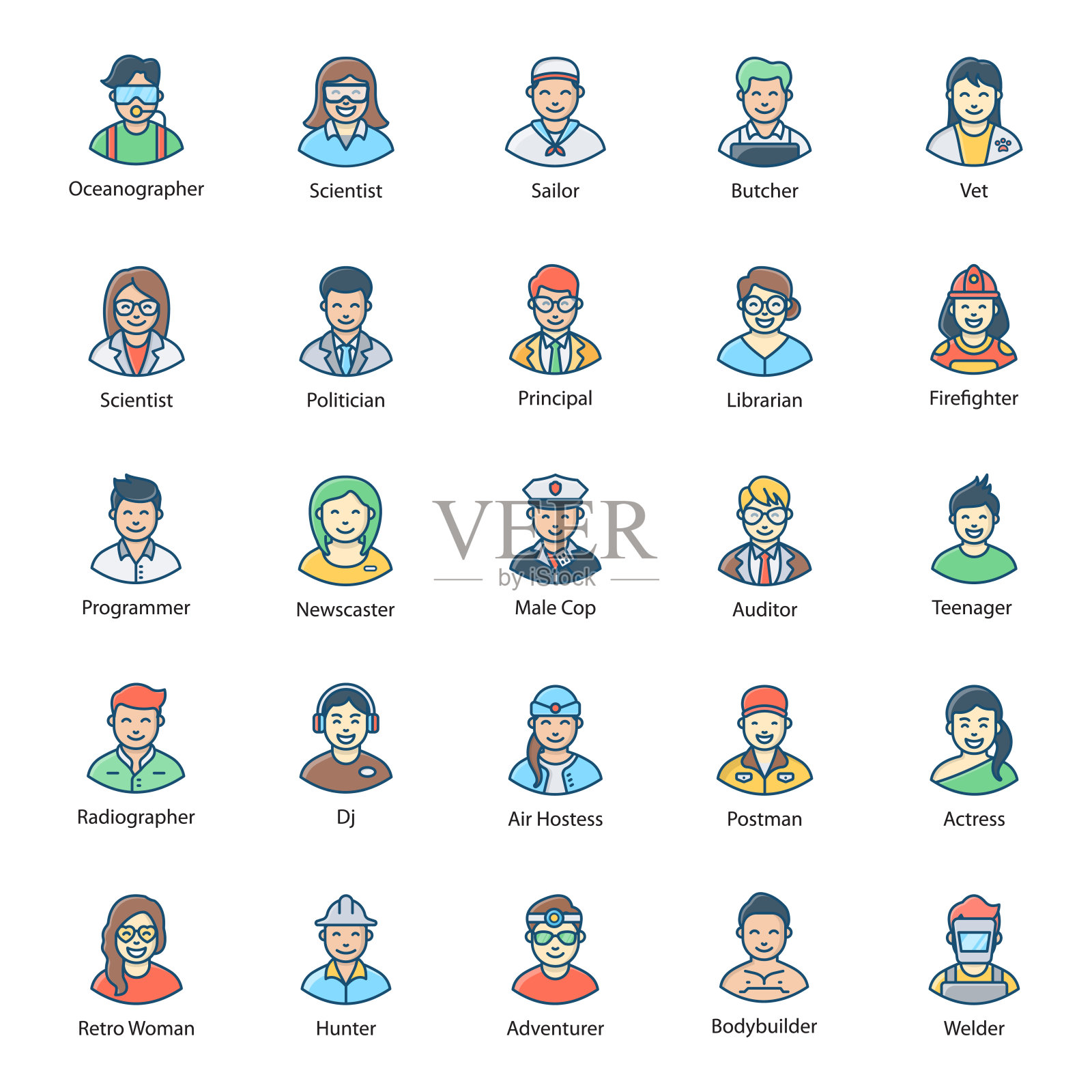 收集扁平风格的人类化身插画图片素材