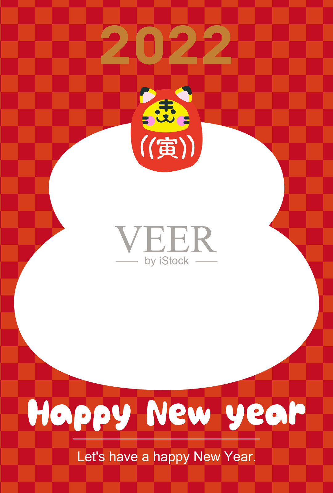 2022年贺年卡/装扮成达摩的牛插画图片素材