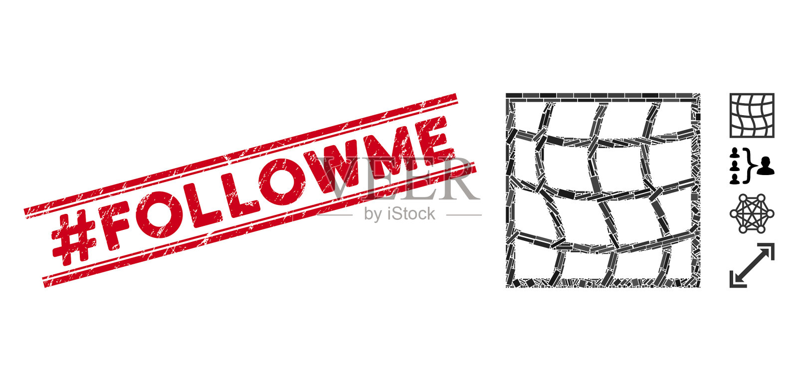 网格马赛克和垃圾标签跟随我印章插画图片素材