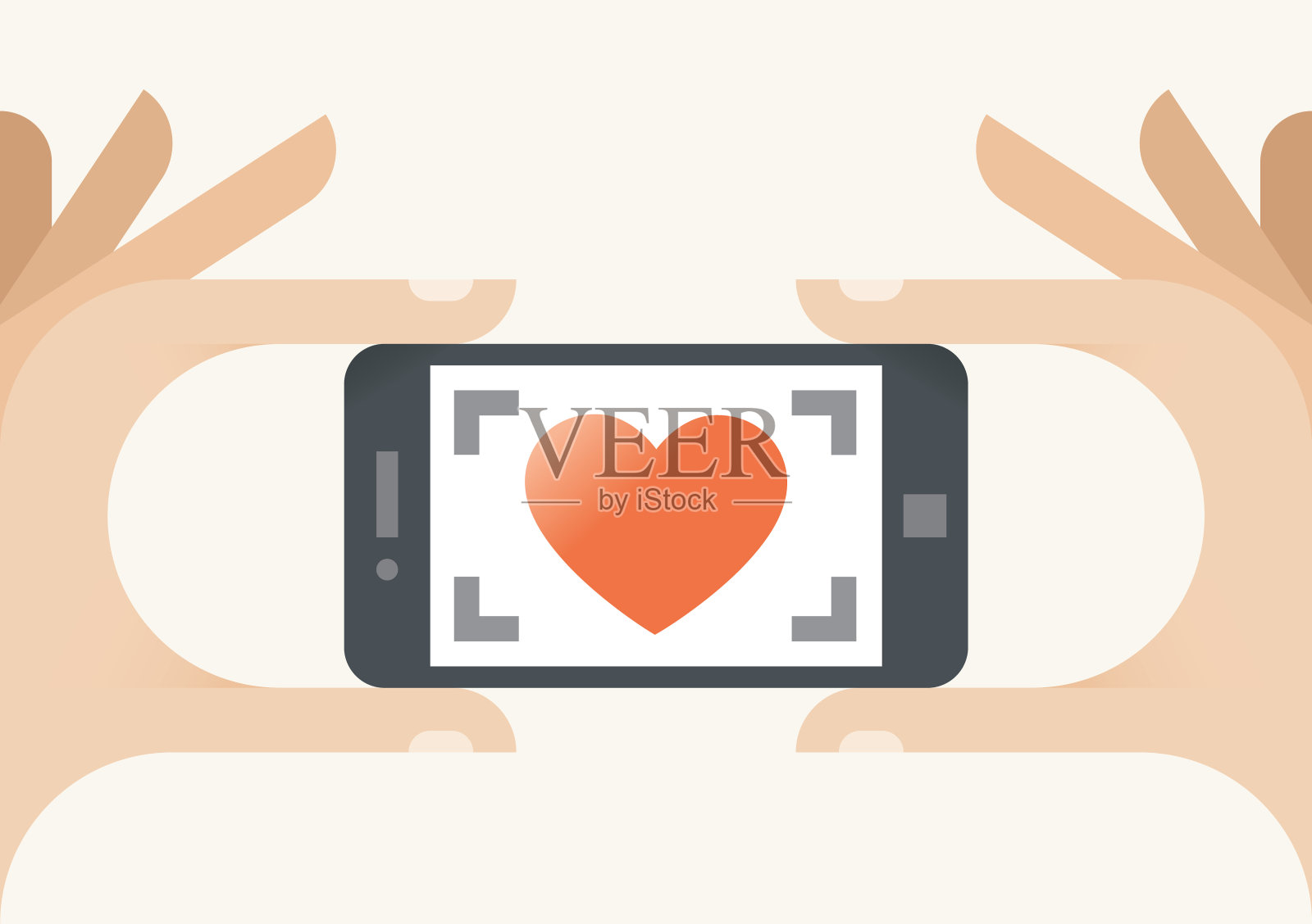 为爱的心拍照。抽象插图的摄影师与手机相机。概念:婚纱照、婚纱照、蜜月、订婚、情人节庆祝、一见钟情等插画图片素材