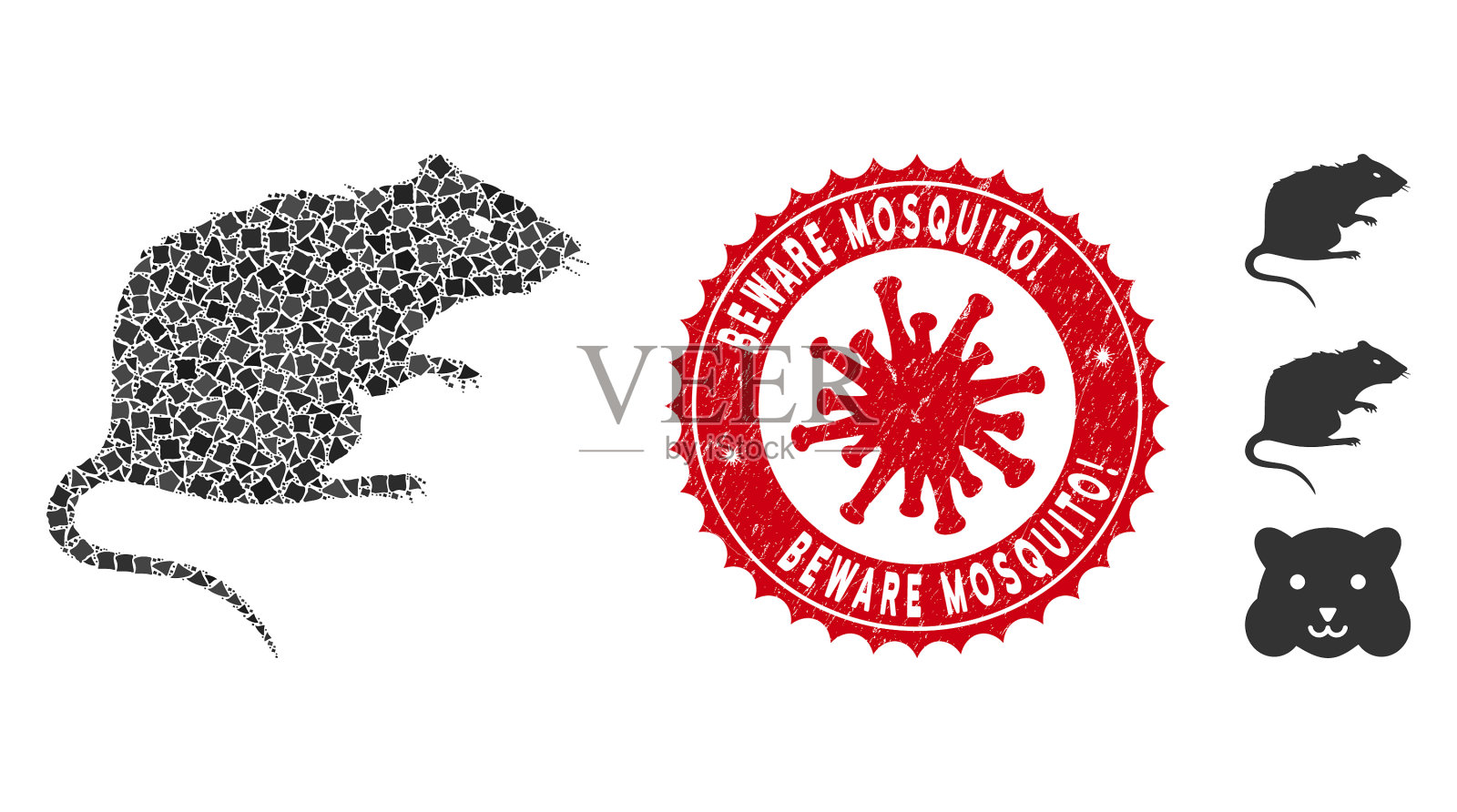 马赛克老鼠图标褴褛的物品冠状病毒插画图片素材