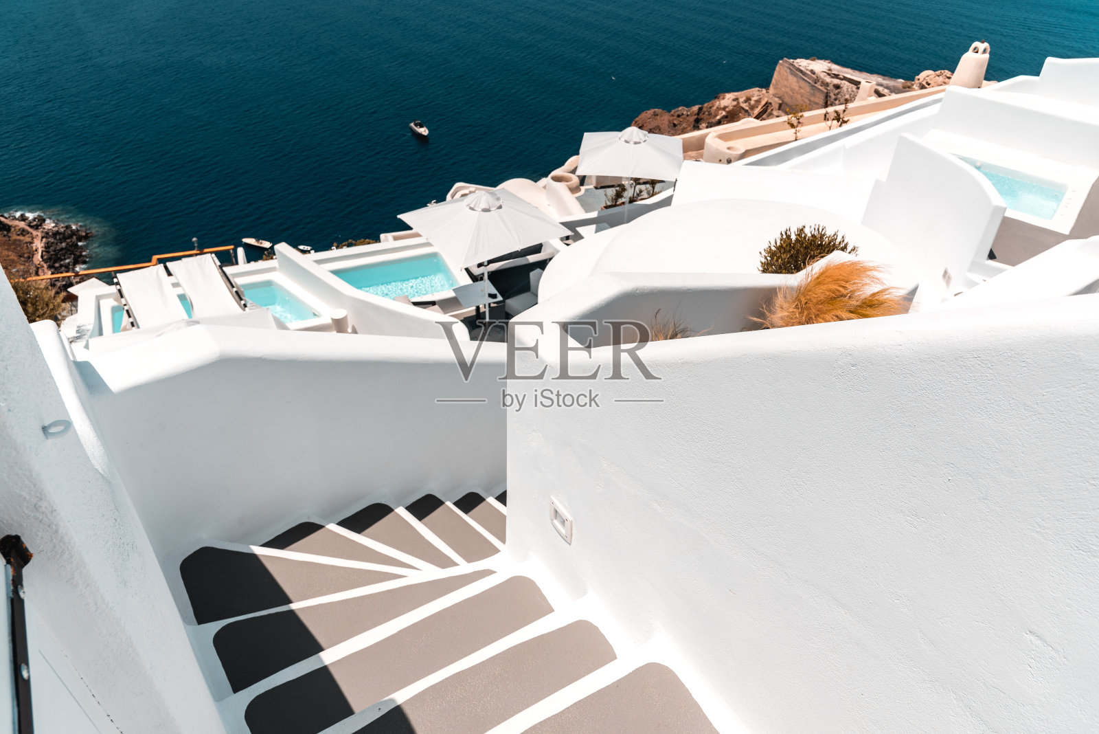 美丽的圣托里尼岛,这是希腊的火山岛照片摄影图片