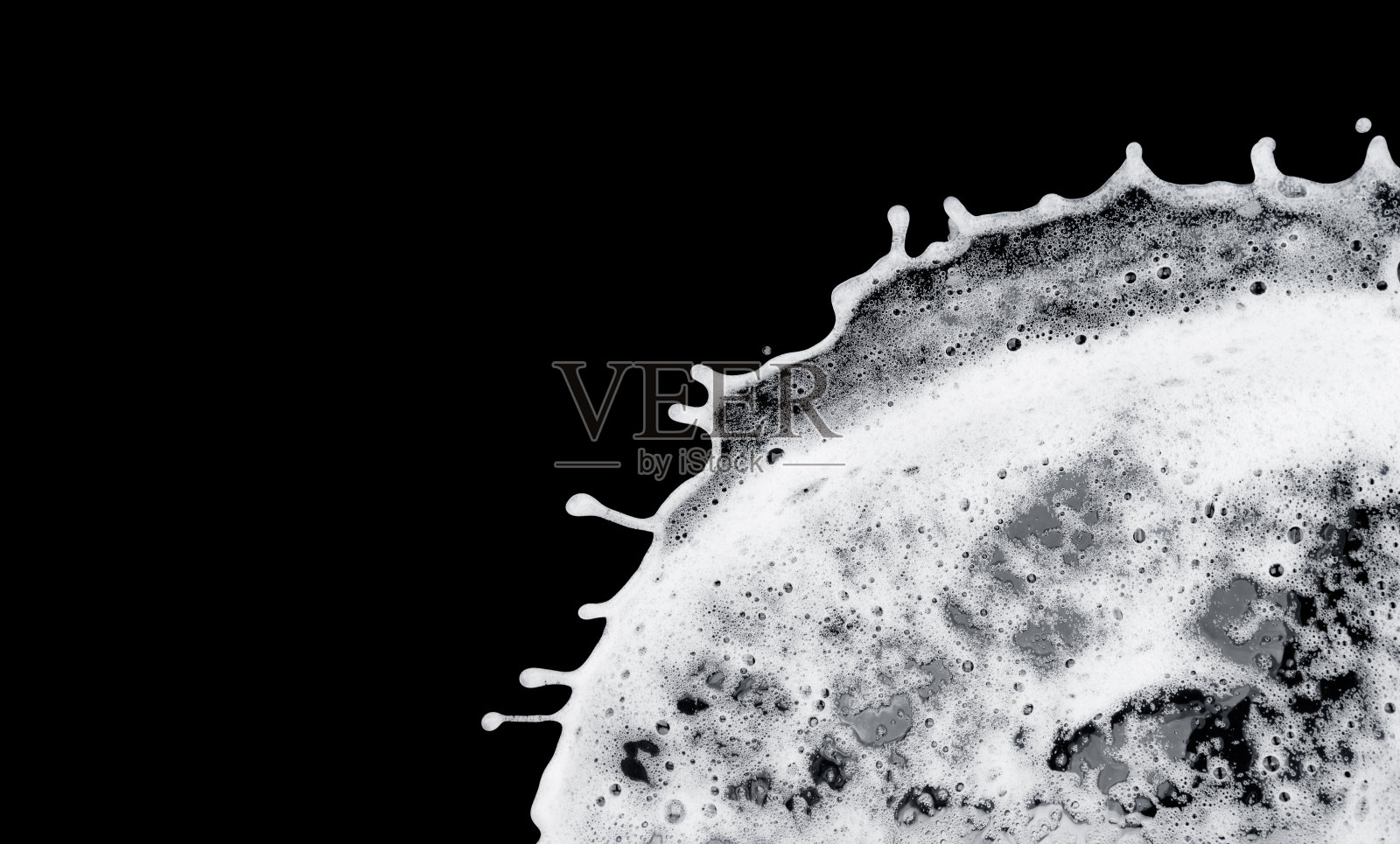 泡沫肥皂泡洗发精爆炸飞溅从角落孤立在黑色背景照片停止运动照片摄影图片