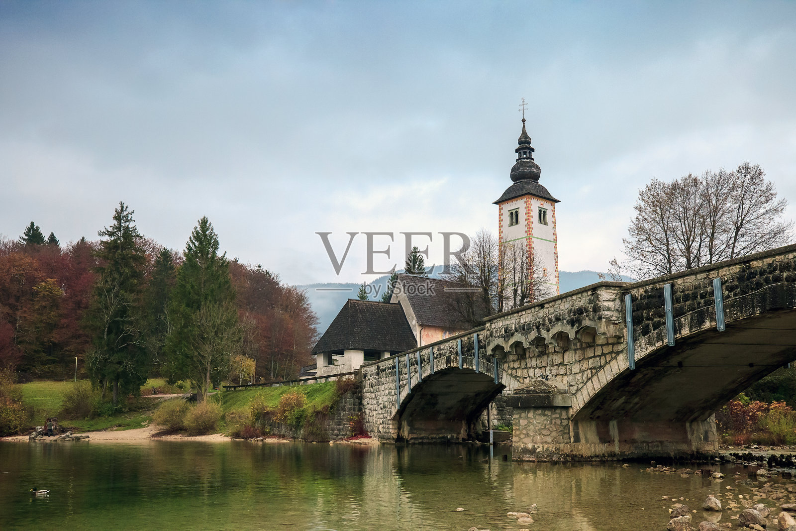 斯洛文尼亚的波欣湖和教堂照片摄影图片