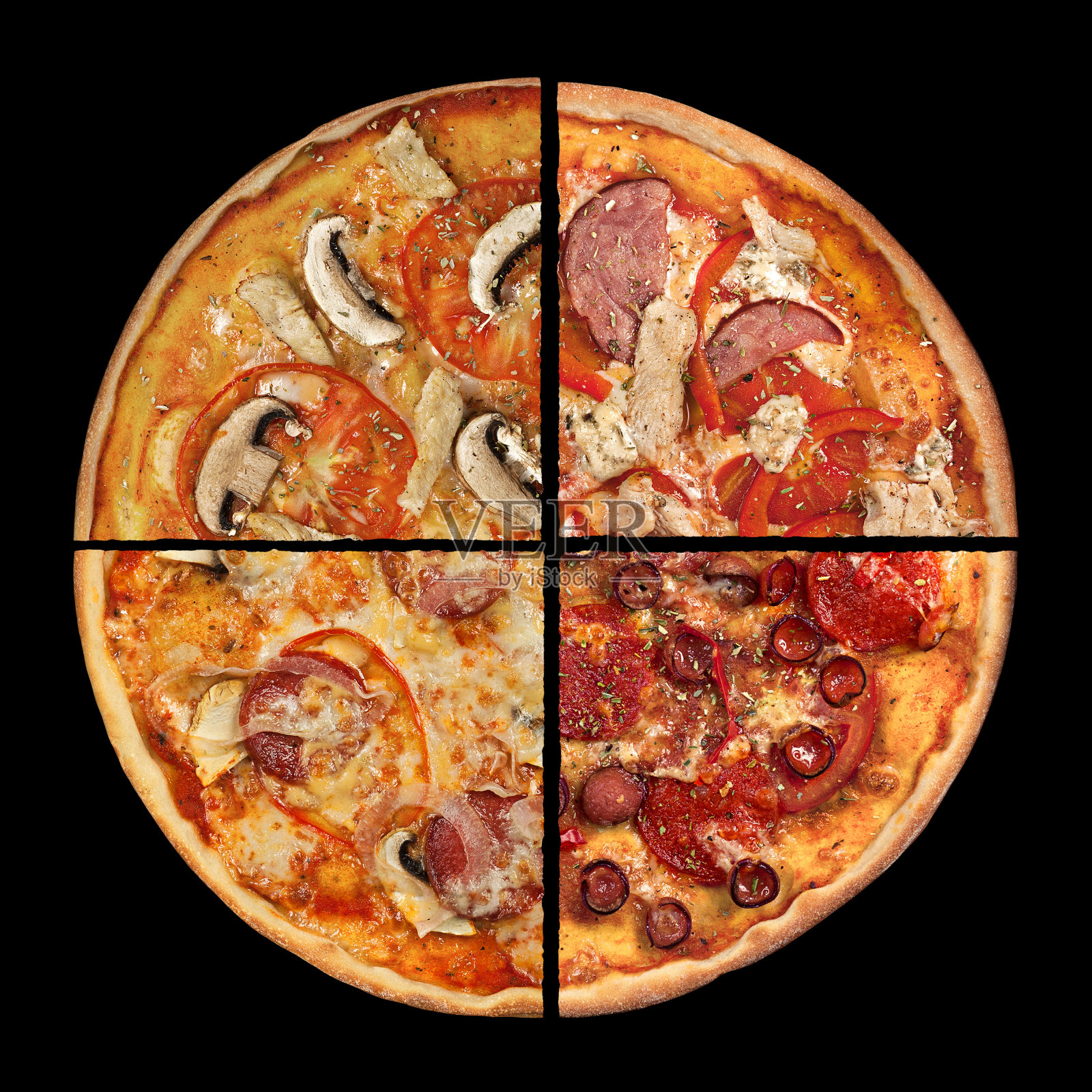 收集黑色披萨片照片摄影图片