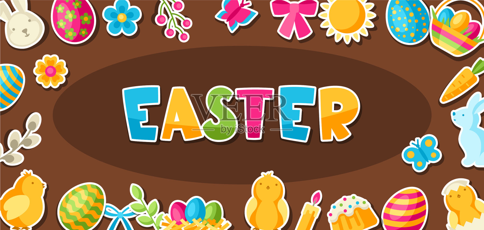 复活节贺卡与节日贴纸插画图片素材