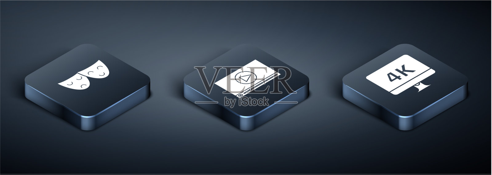 设置等距喜剧和悲剧戏剧面具图标素材