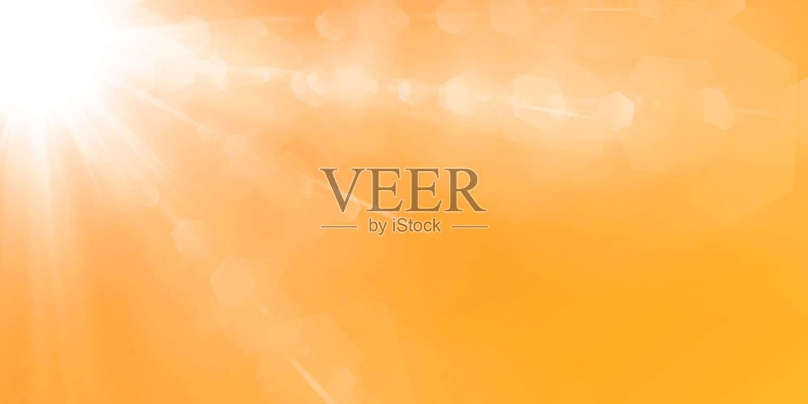 抽象闪闪发光的镜头耀斑与闪闪发光的太阳在黄色和橙色的背景插画图片素材