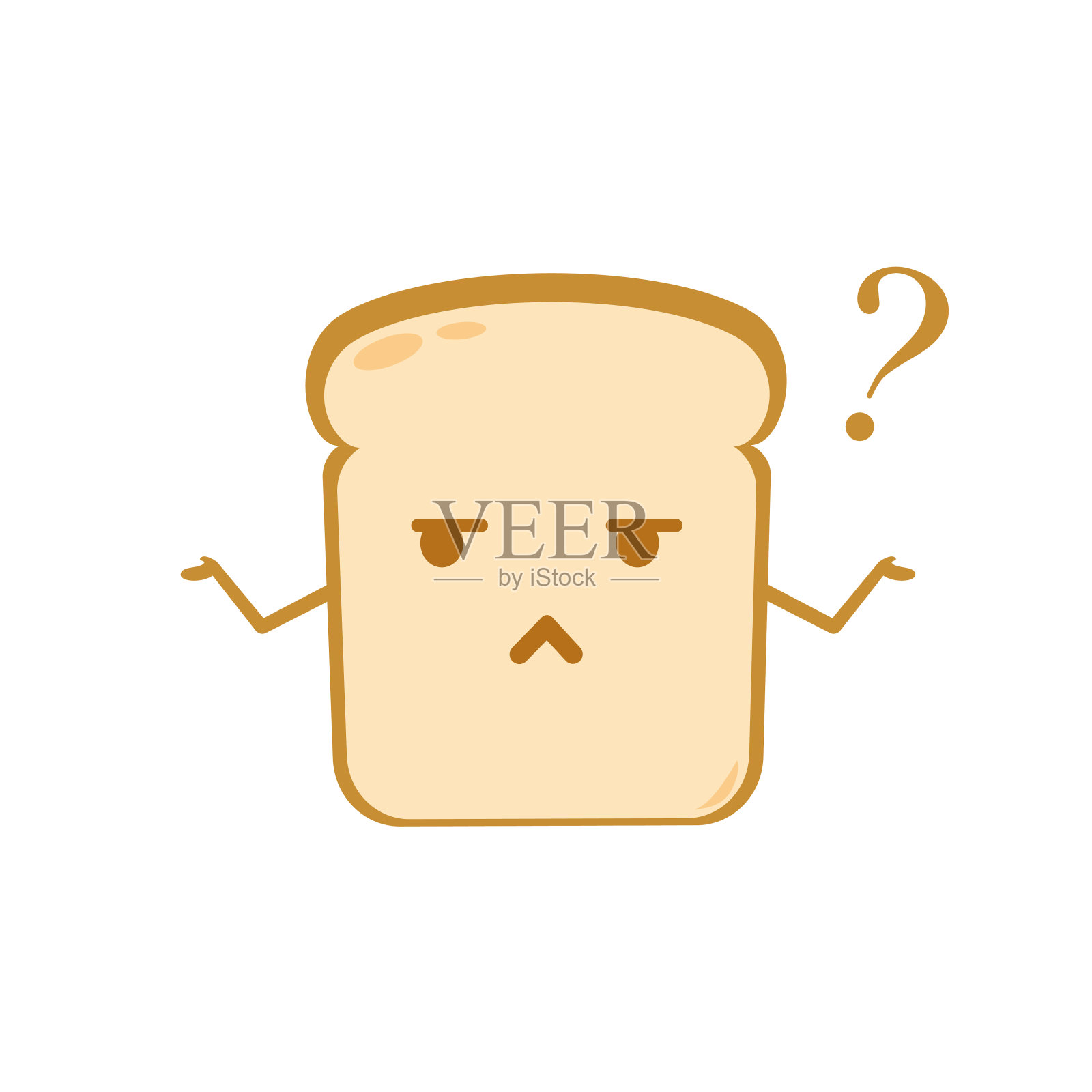 有趣可爱的面包角色。矢量扁平的面包性格感到困惑。孤立在白色背景上。面包品质的概念插画图片素材