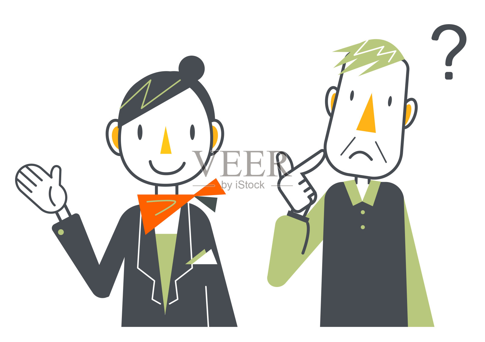 工作人员和客户图标设置,问答,接待员插画图片素材