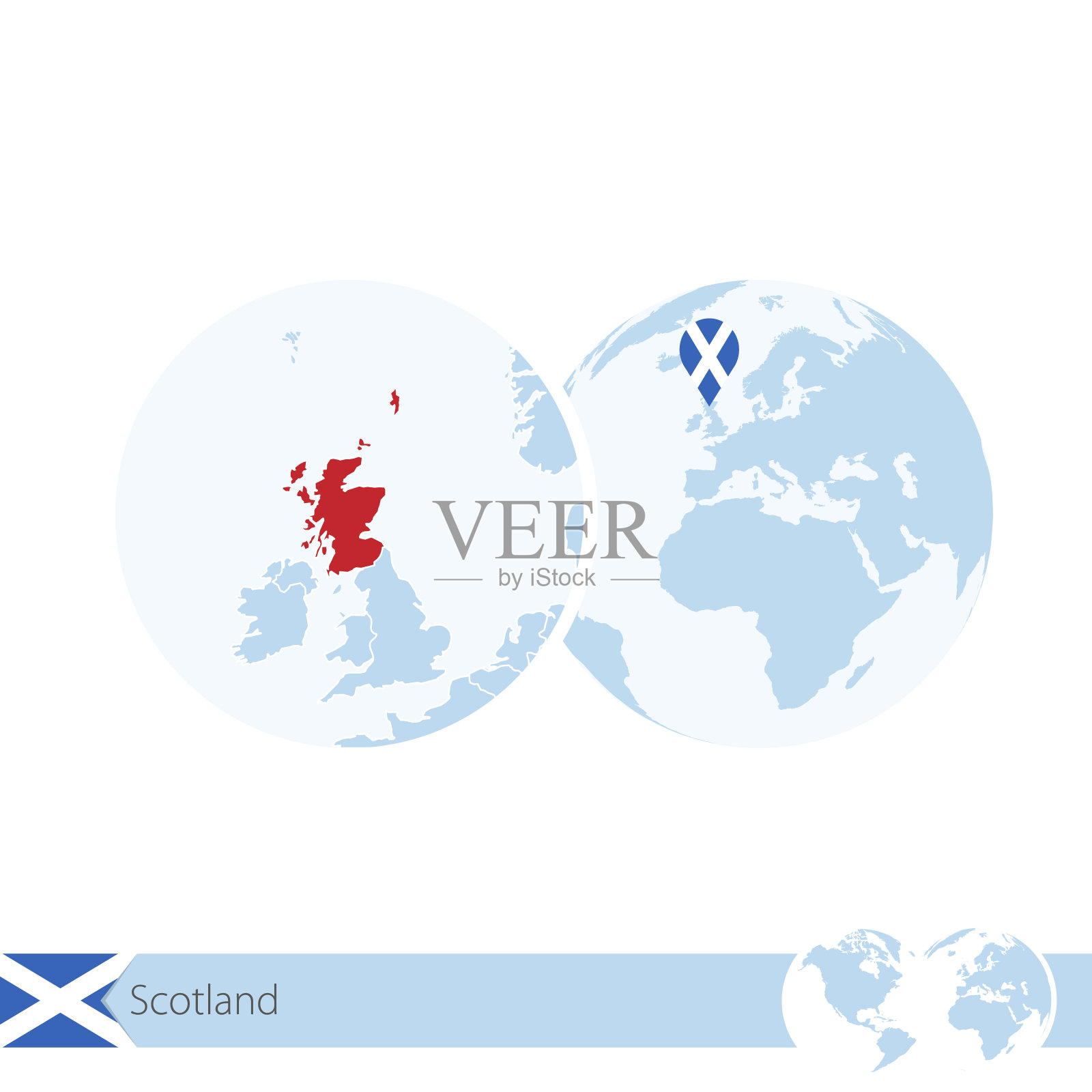 世界上的苏格兰与旗帜和苏格兰地区地图。插画图片素材