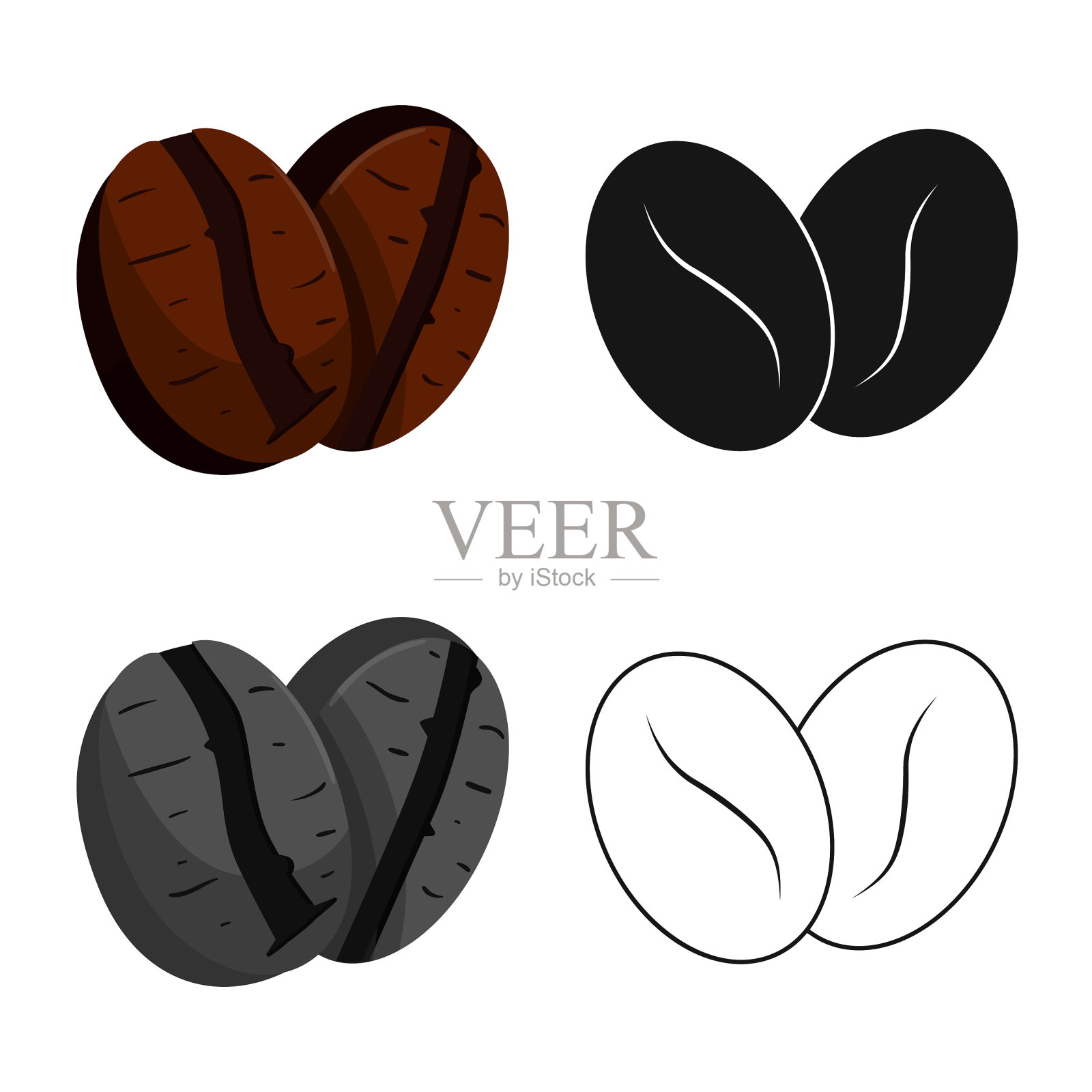 孤立对象咖啡和豆的符号集图标素材