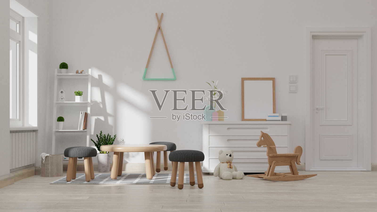 室内海报模拟客厅与彩色白色沙发。3 d渲染。照片摄影图片