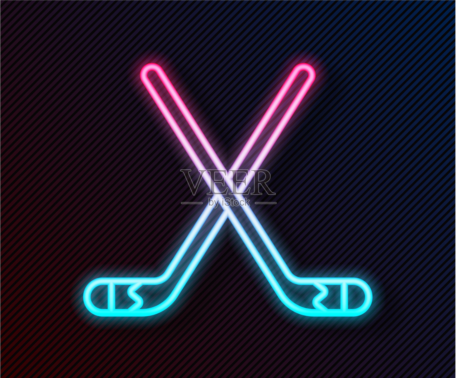 发光的霓虹灯线冰球棍图标孤立插画图片素材