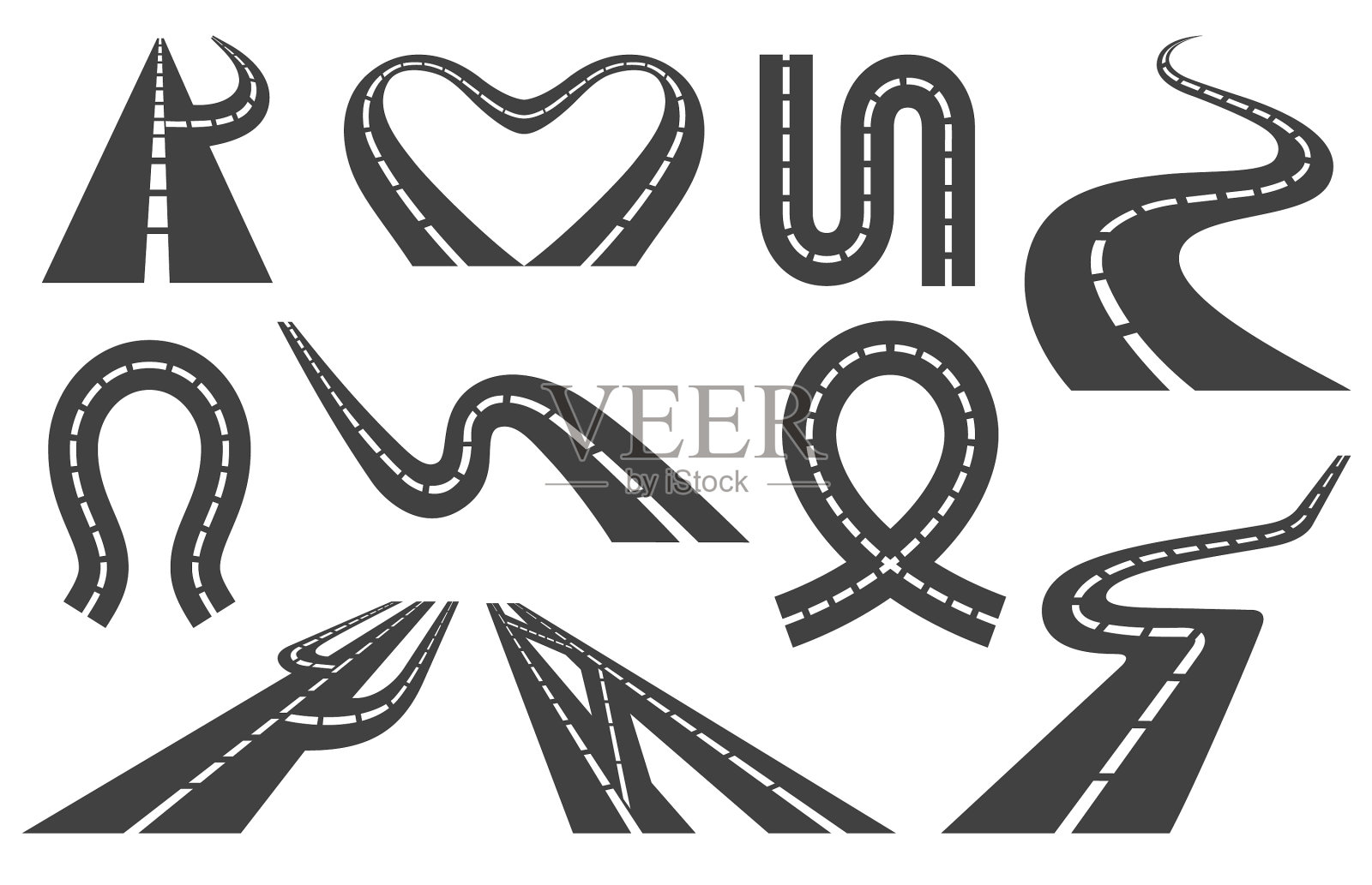 有标记的弯曲道路或公路图标素材