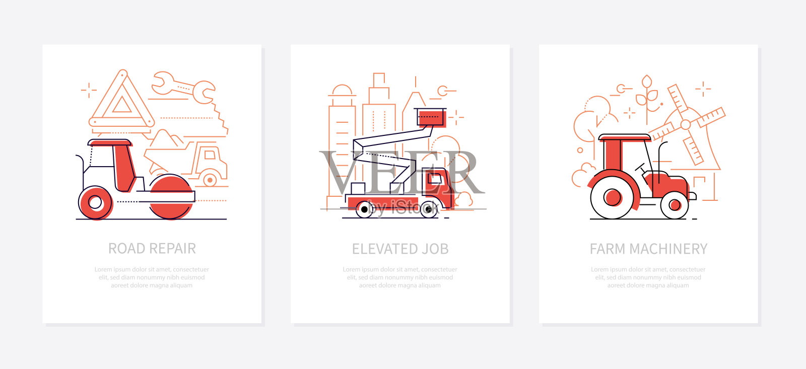 特殊运输线设计风格的横幅套装插画图片素材