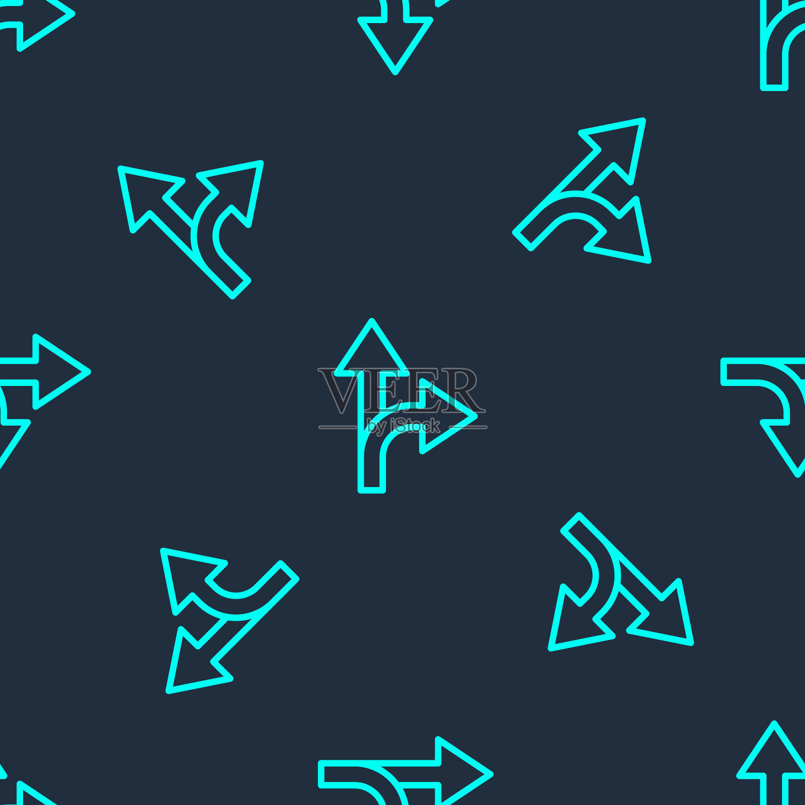 绿线道路交通标志。路标图标隔离无缝模式上的蓝色背景。指针的象征。孤立的街道信息标志。方向的信号。矢量图图标素材