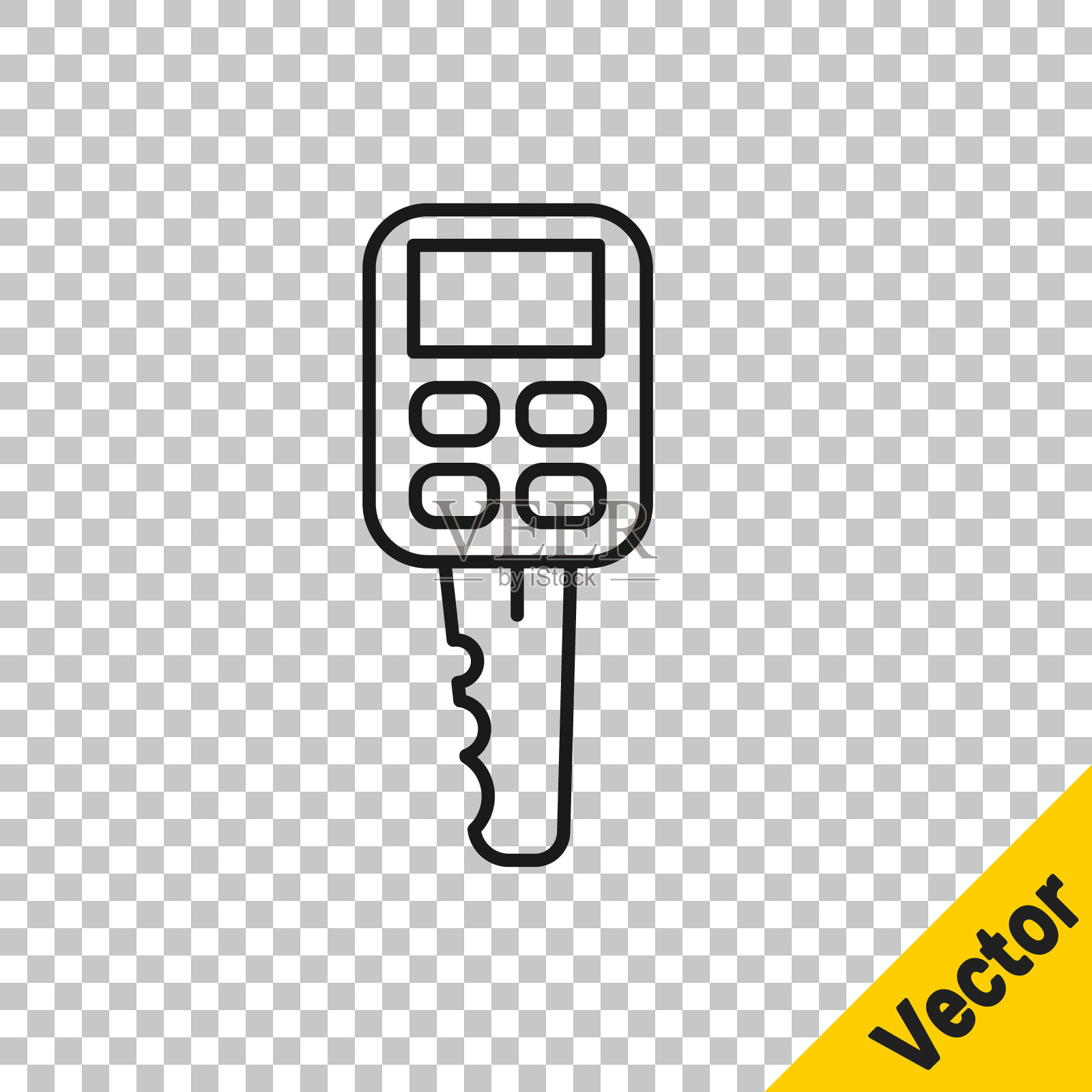 黑线车键与远程图标隔离在透明的背景。汽车钥匙和报警系统。矢量图图标素材