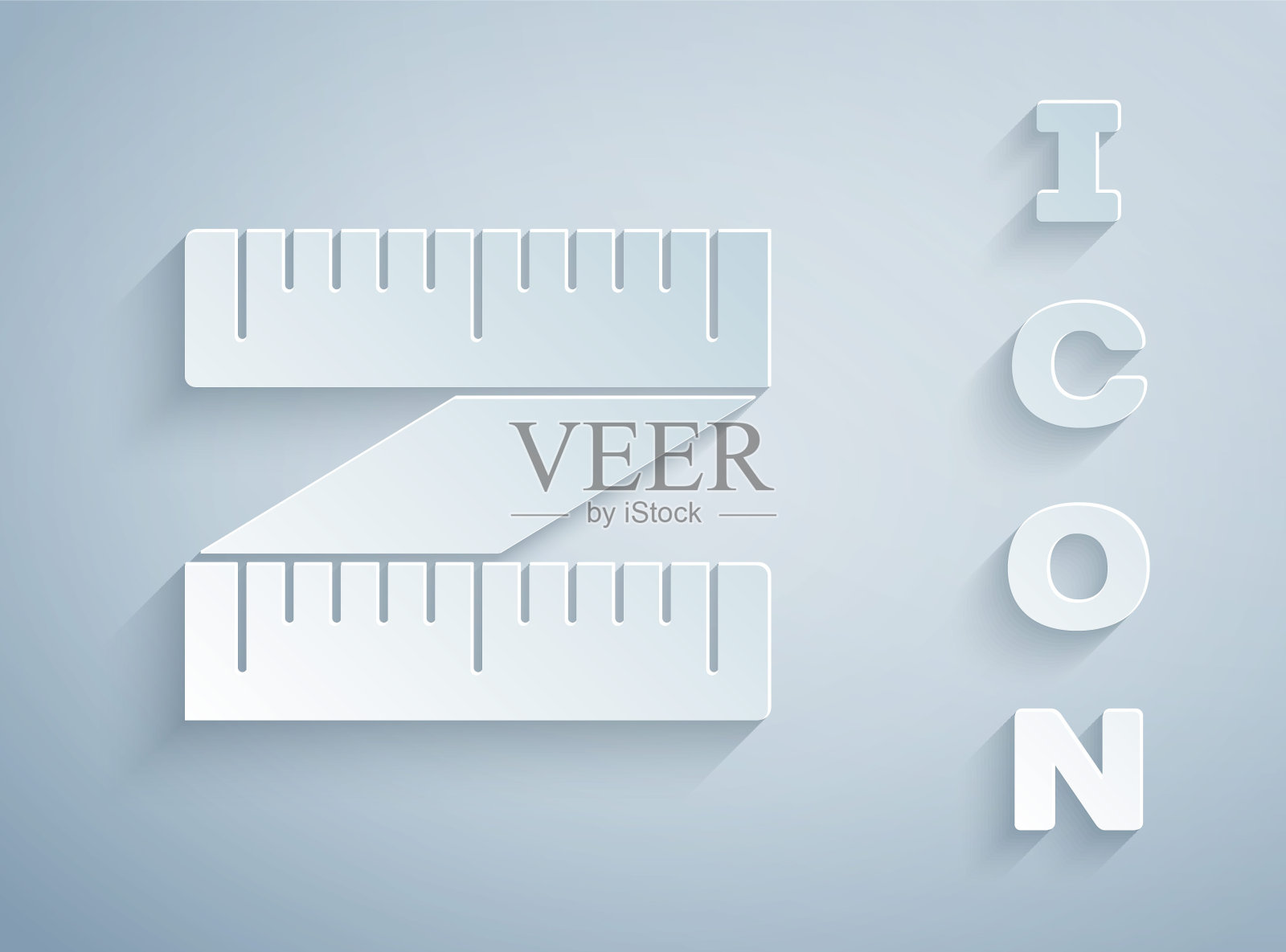 纸切割磁带测量图标孤立在灰色背景。卷尺。纸艺术风格。矢量图插画图片素材