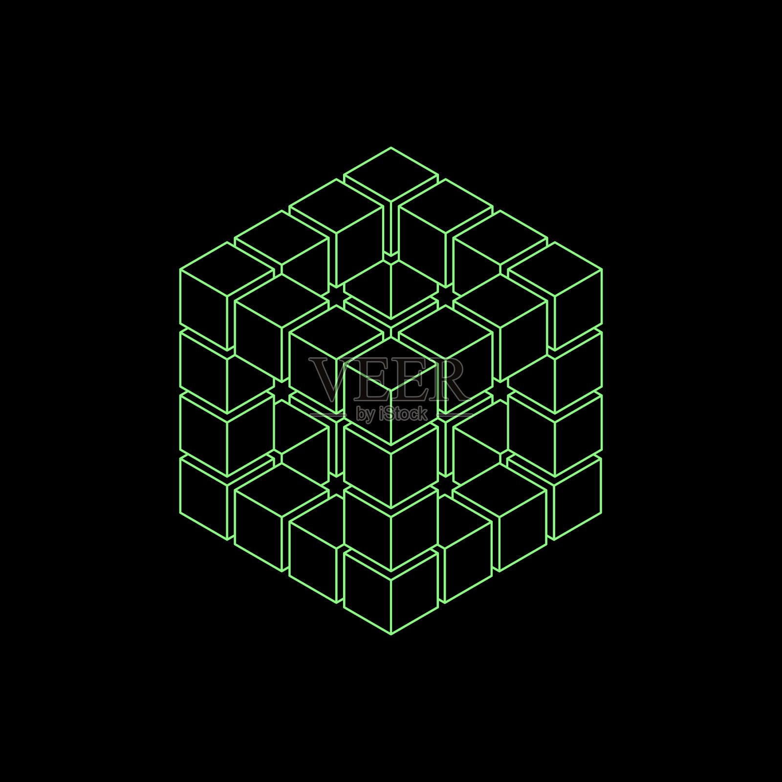 从立方体等距投影中抽象出三维立方体插画图片素材