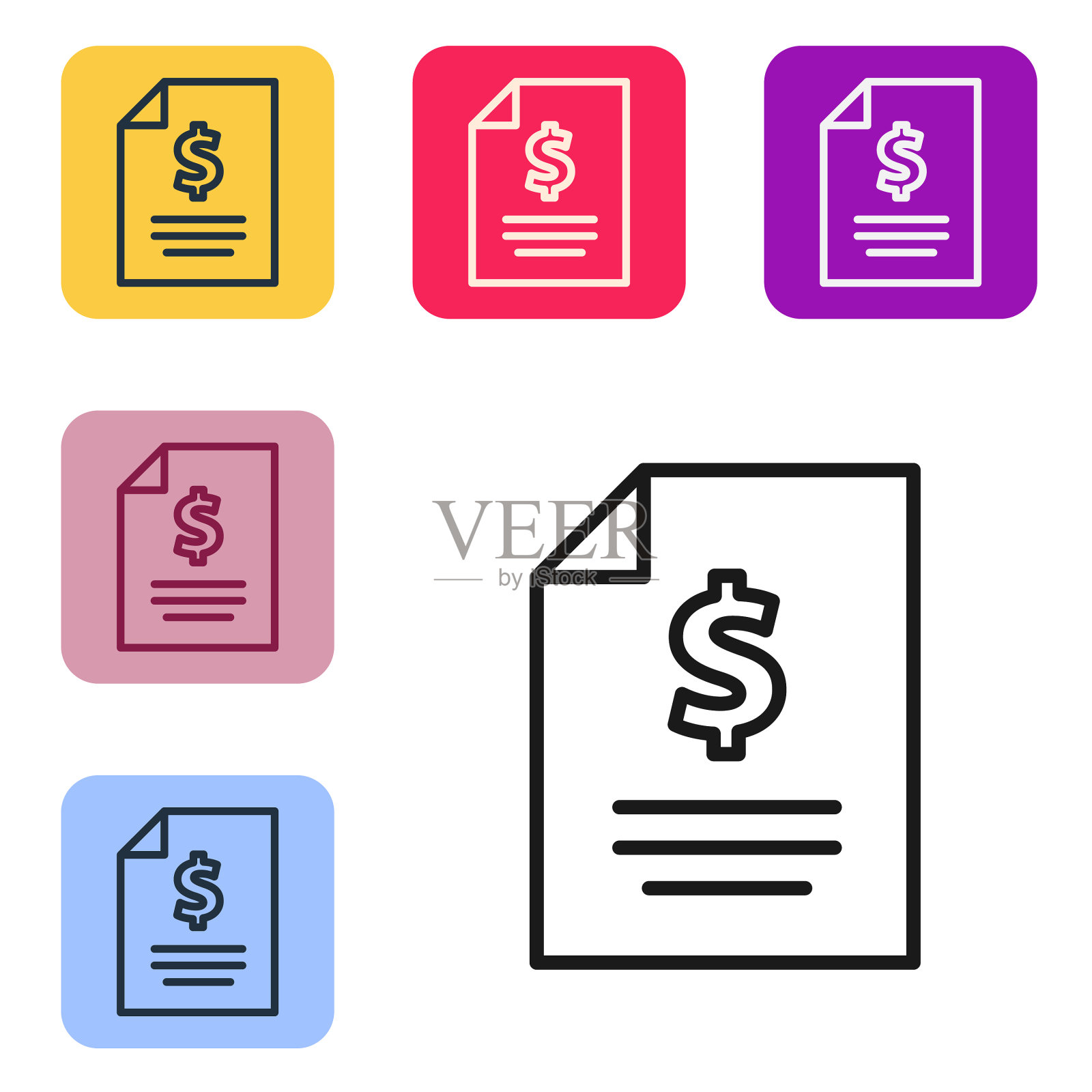 黑线合约金钱图标孤立在白色上图标素材