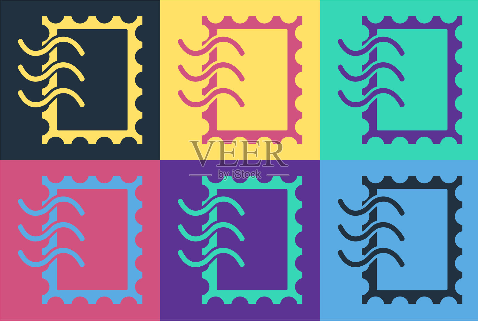 波普艺术邮票图标孤立的颜色插画图片素材