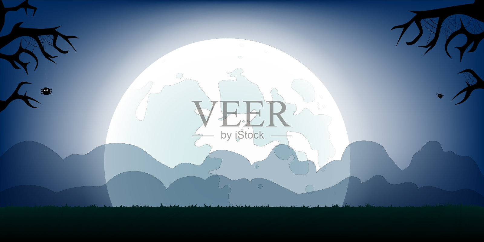 万圣节的背景模板与满月。矢量插图。插画图片素材