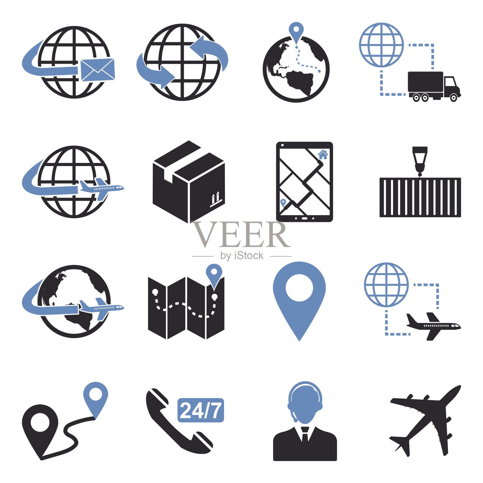 供应链的图标。双色调平面设计。矢量插图。图标素材